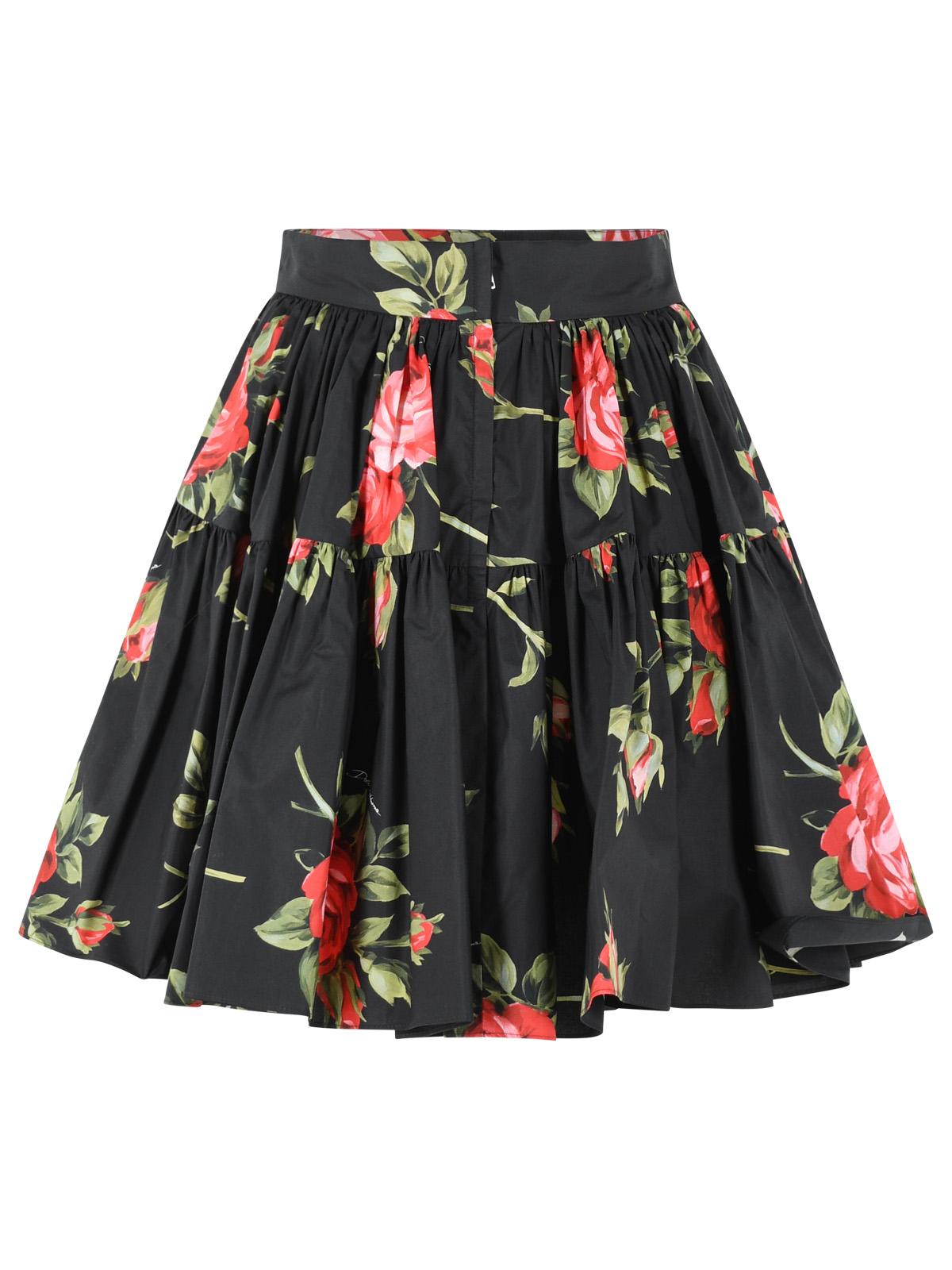 Dolce & Gabbana 'Bouquet Rose' Print Short Skirt In Black Cotton Women DOLCE & GABBANA