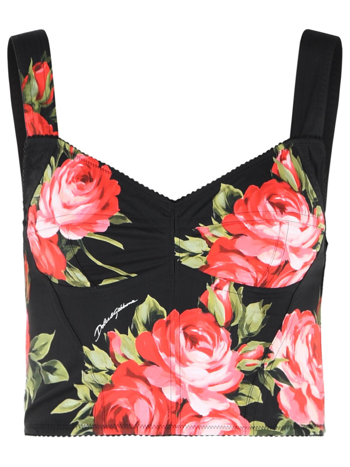 Dolce & Gabbana 'Bouquet Rose' Black Cotton Blend Corset Women DOLCE & GABBANA