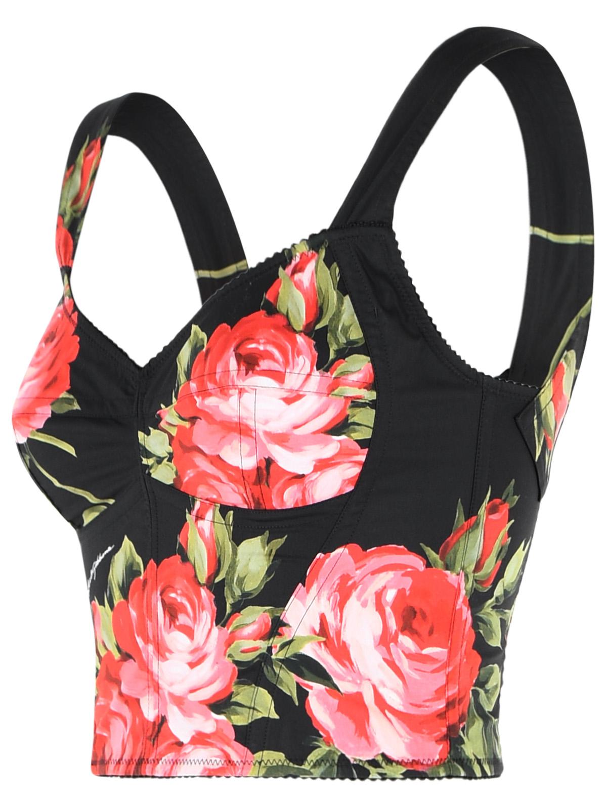 Dolce & Gabbana 'Bouquet Rose' Black Cotton Blend Corset Women DOLCE & GABBANA