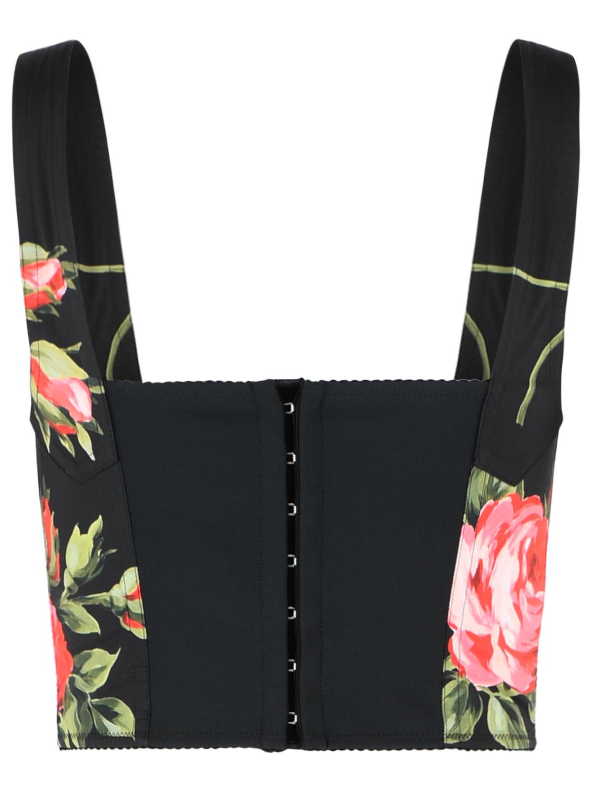 Dolce & Gabbana 'Bouquet Rose' Black Cotton Blend Corset Women DOLCE & GABBANA