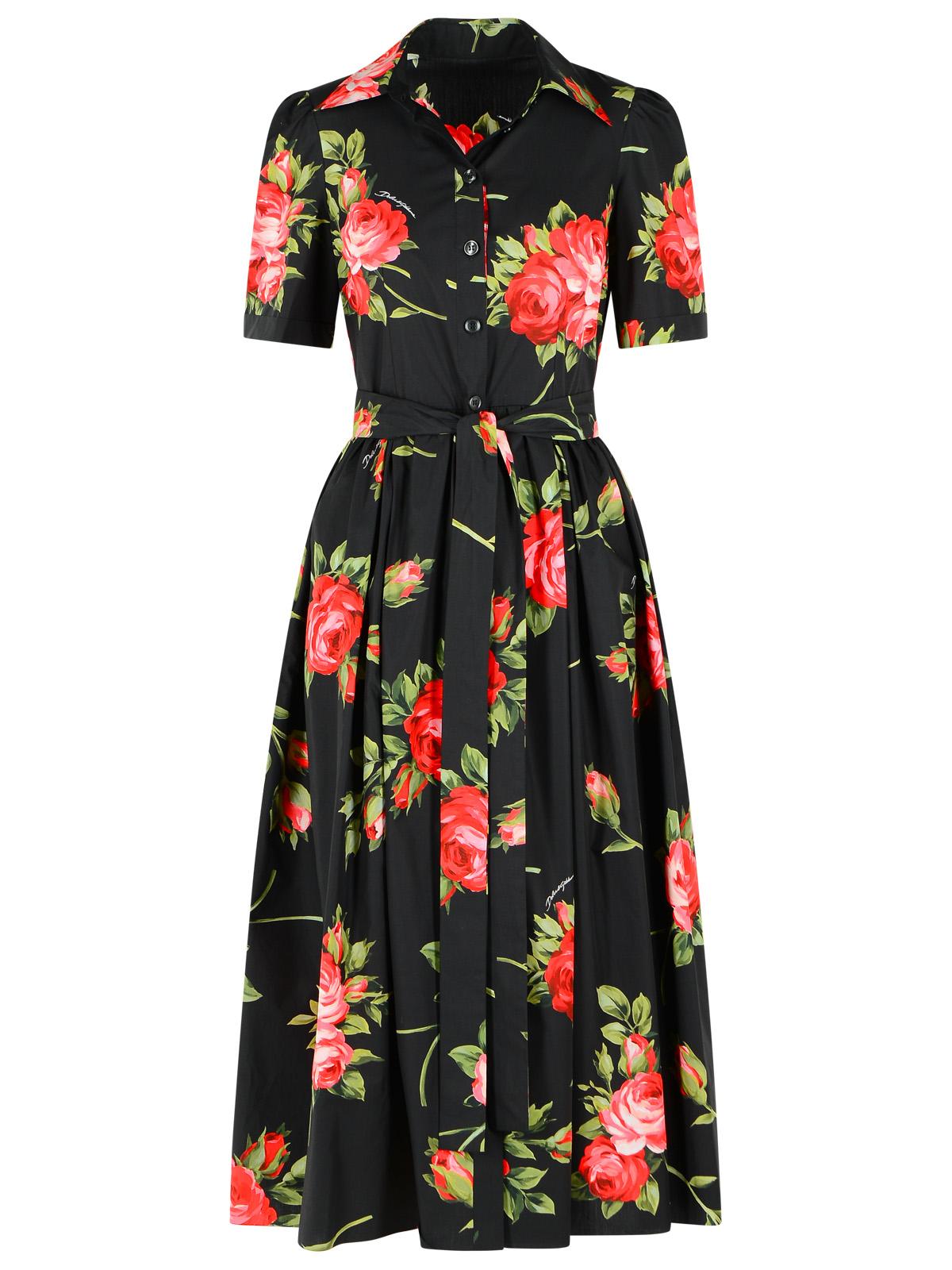 Dolce & Gabbana 'Bouquet' Black Cotton Dress Women DOLCE & GABBANA