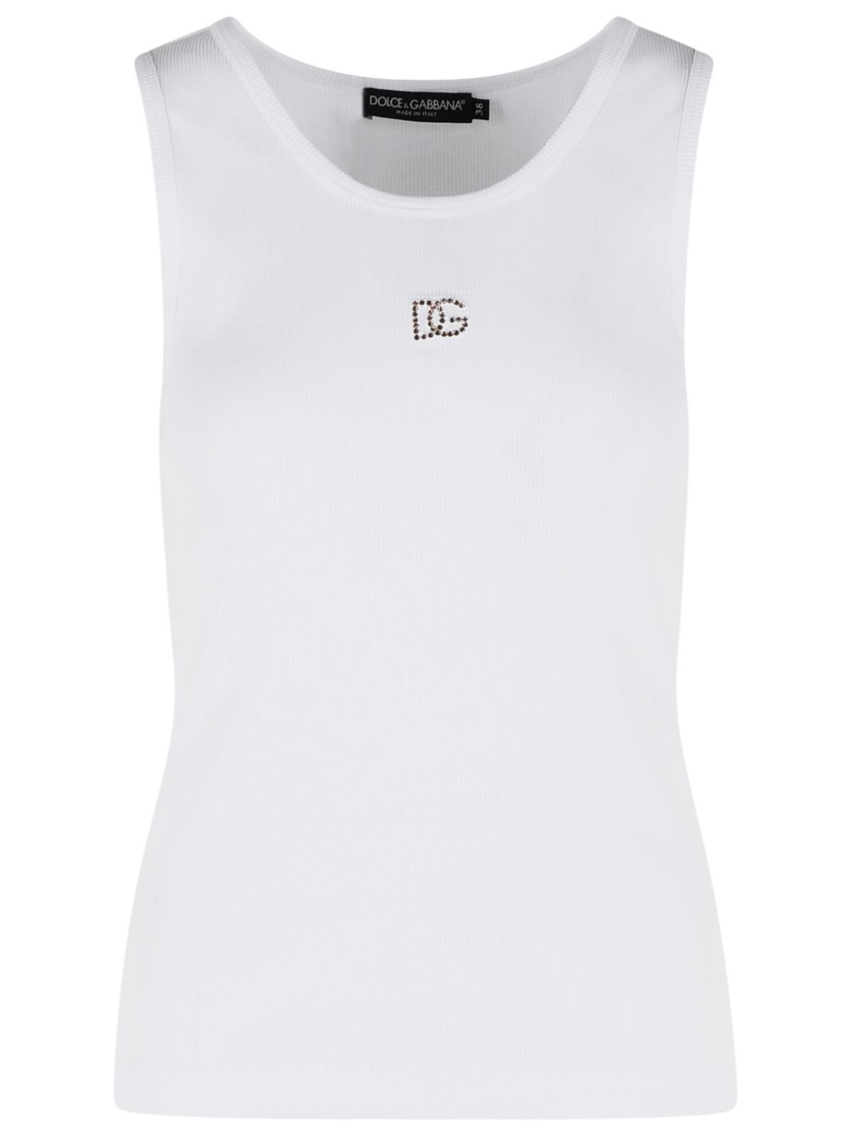 Dolce & Gabbana White Textile Glass Blend Tank Top Women DOLCE & GABBANA