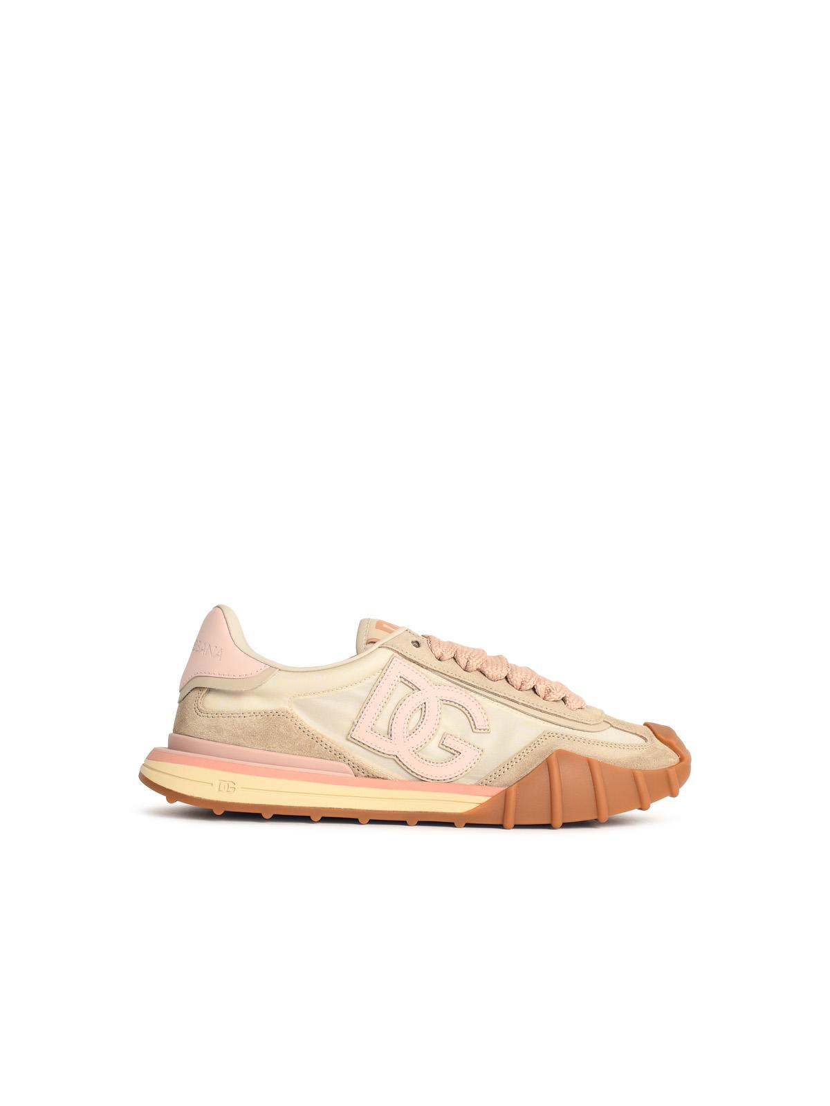Dolce & Gabbana 'Dg Athletic' Ivory And Pink Fabric And Leather Sneakers Women DOLCE & GABBANA