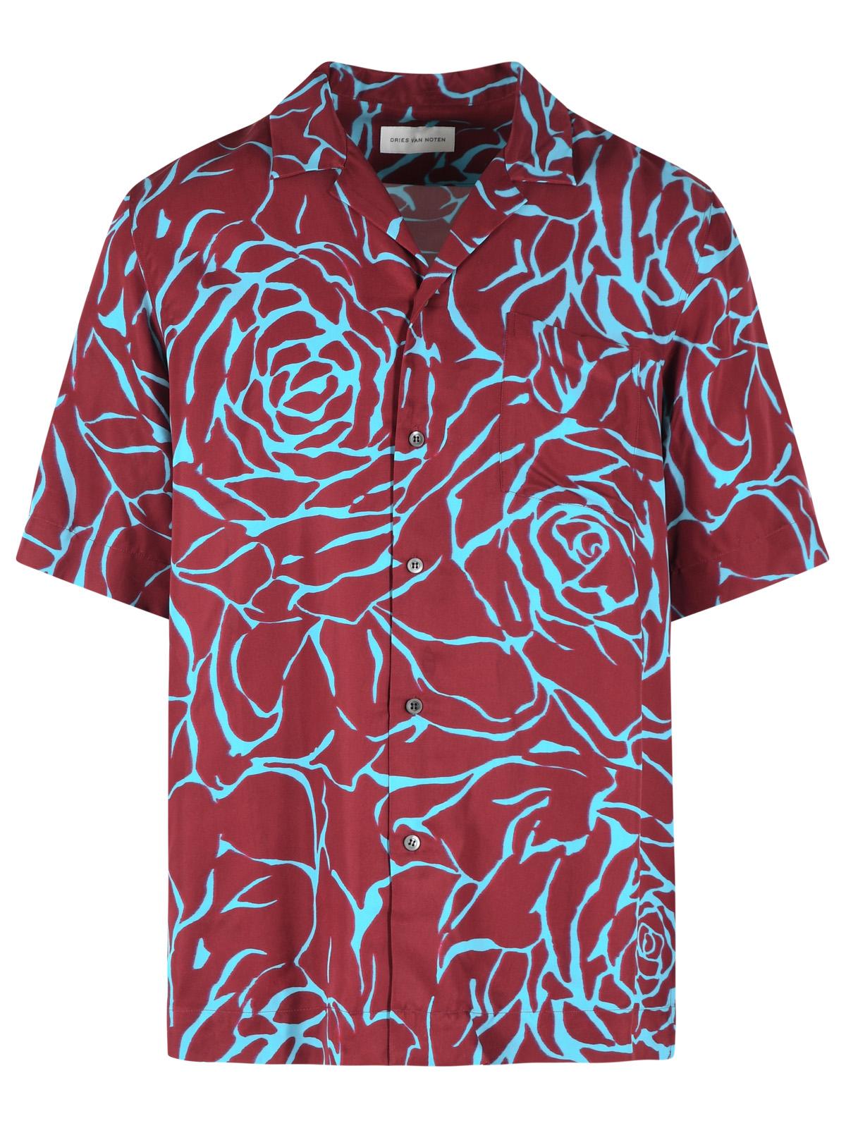 Dries Van Noten 'Carltone' Burgundy And Light Blue Viscose Shirt Men DRIES VAN NOTEN