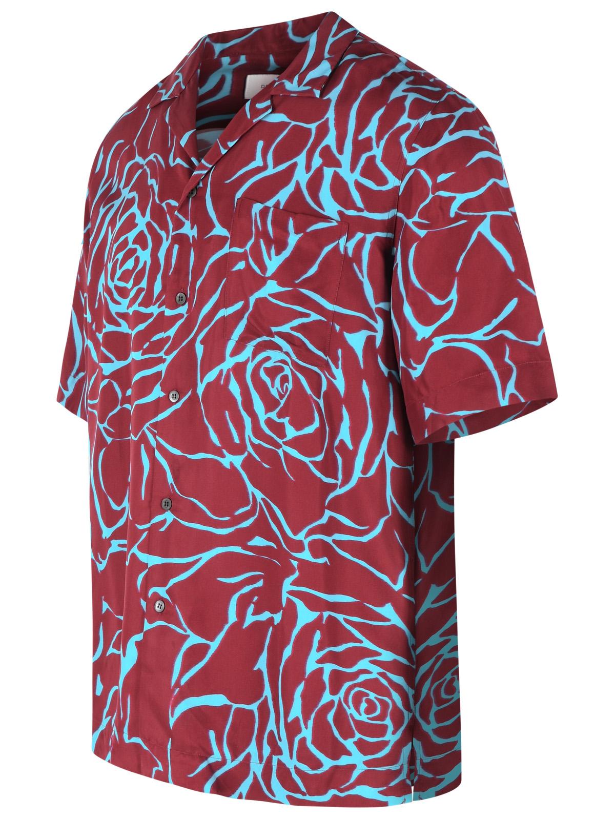 Dries Van Noten 'Carltone' Burgundy And Light Blue Viscose Shirt Men DRIES VAN NOTEN