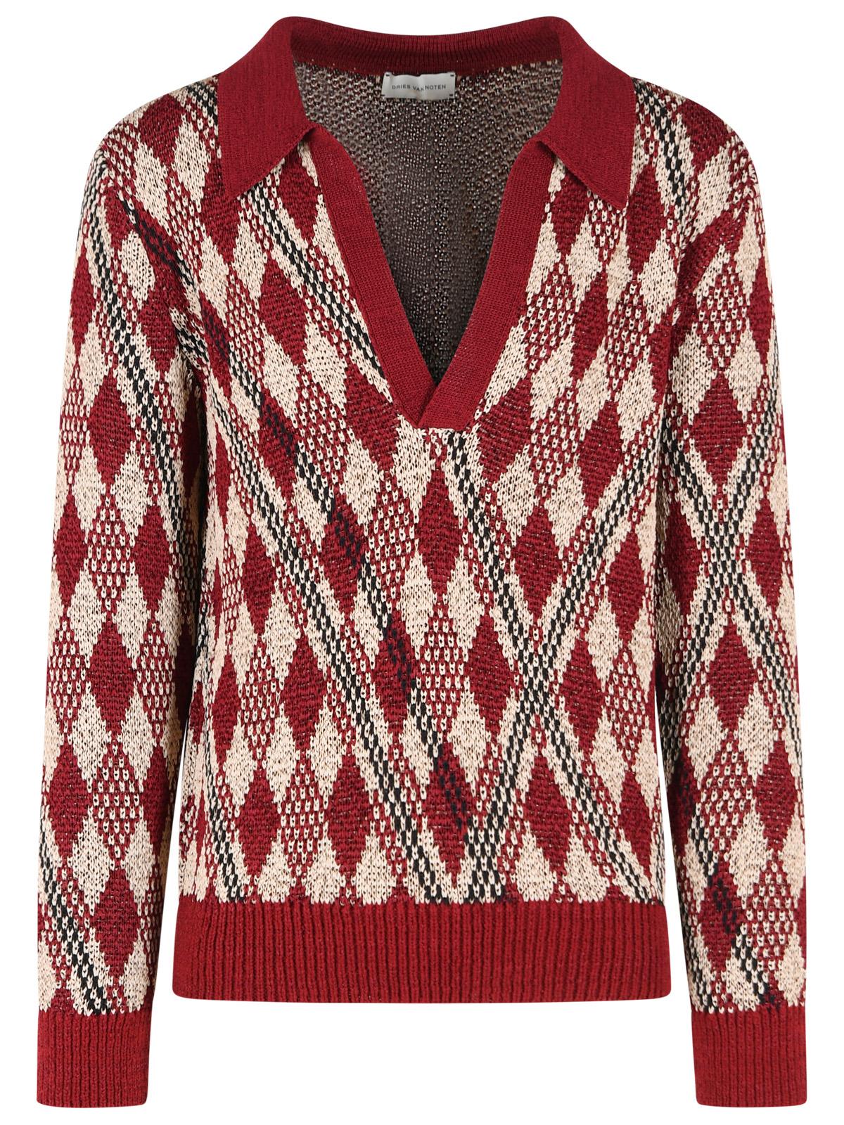 Dries Van Noten 'Macrame' Burgundy Viscose Blend Sweater Men DRIES VAN NOTEN