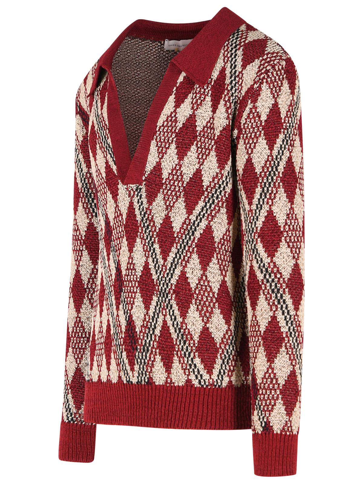 Dries Van Noten 'Macrame' Burgundy Viscose Blend Sweater Men DRIES VAN NOTEN