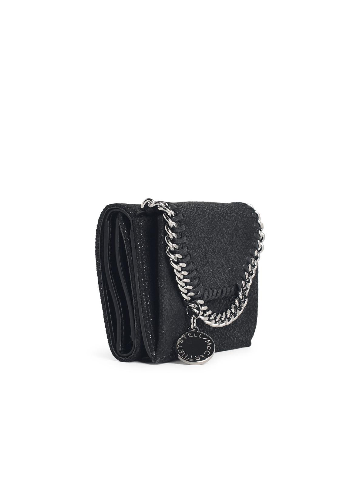 Stella Mccartney Black 'Falabella Tri Fold' Wallet In 'Shaggy Deer' Women STELLA MCCARTNEY