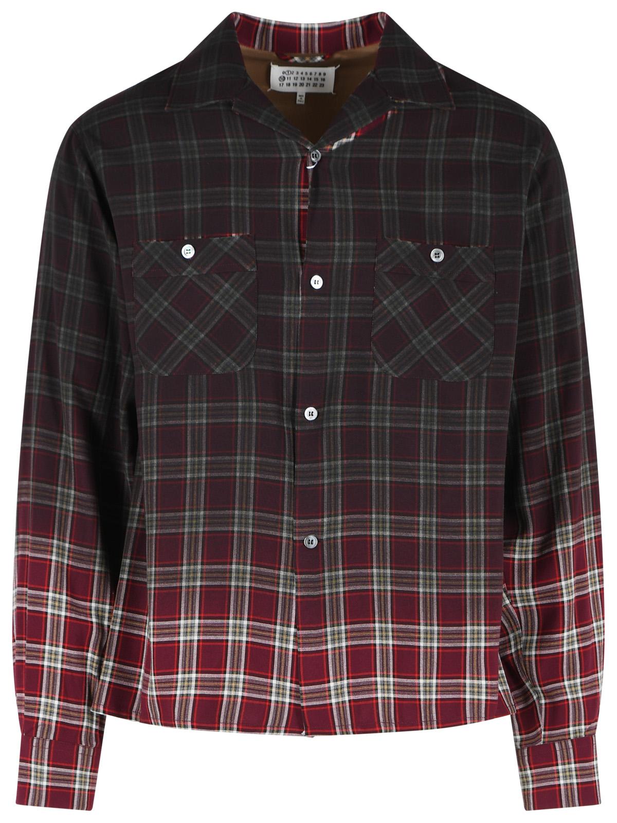 Maison Margiela Burgundy Viscose Check Shirt With Gradient Effect Men MAISON MARGIELA