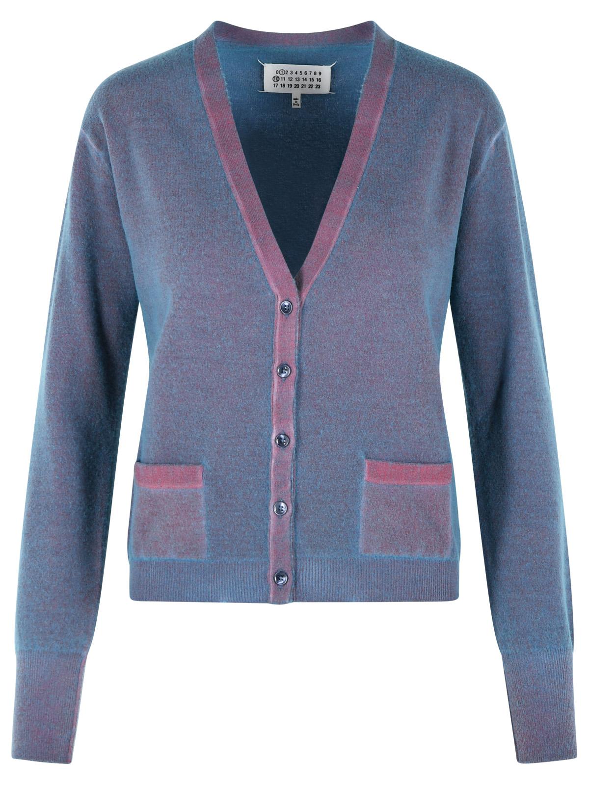 Maison Margiela Virgin Wool Cardigan With Light Blue And Red V-Neck Women MAISON MARGIELA