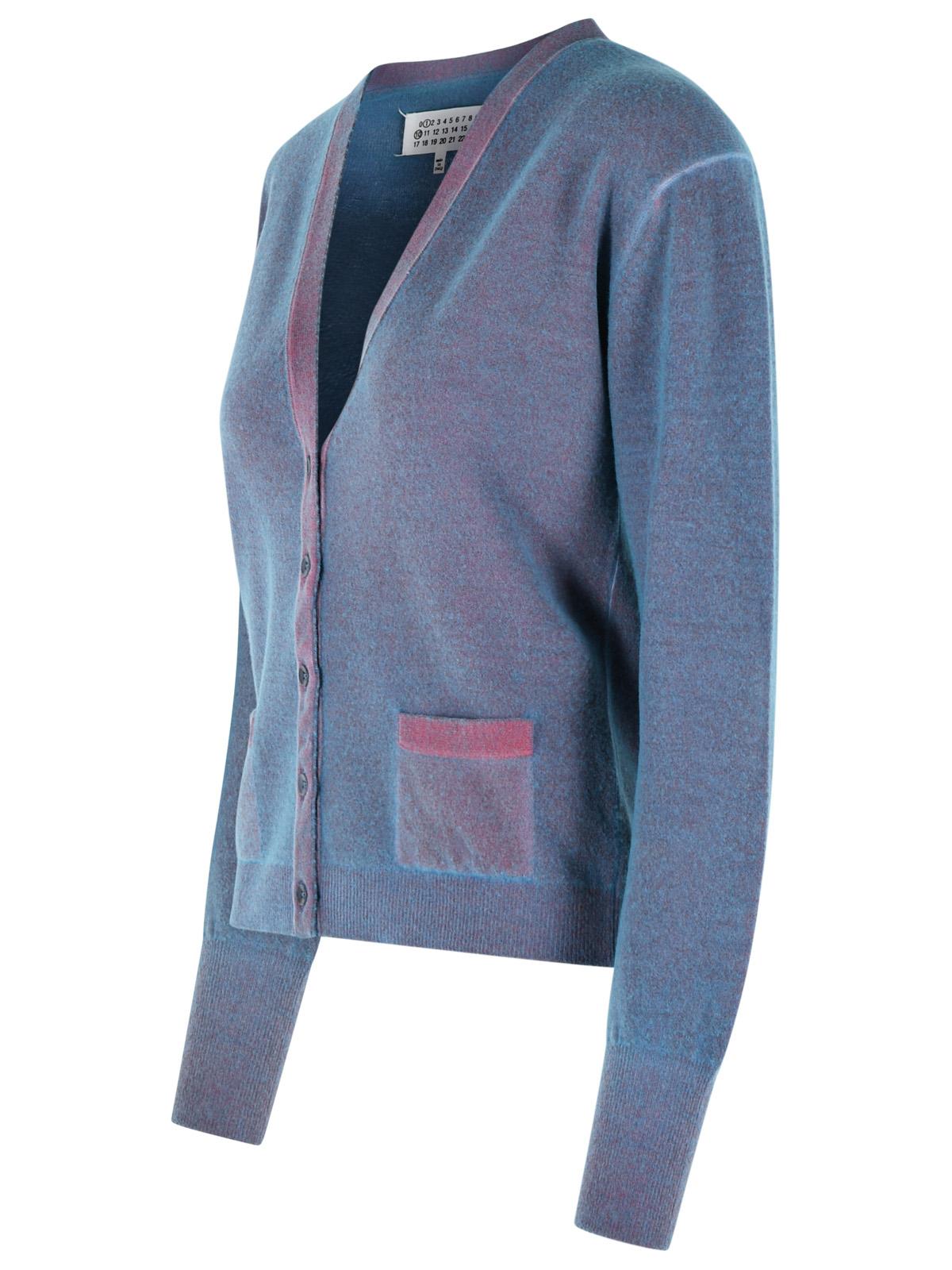 Maison Margiela Virgin Wool Cardigan With Light Blue And Red V-Neck Women MAISON MARGIELA