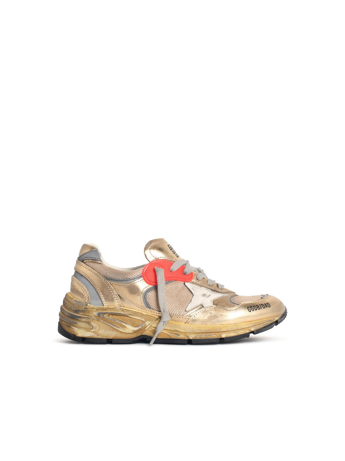Golden Goose 'Running Dad' Gold And White Laminated Leather Blend Sneakers Women GOLDEN GOOSE