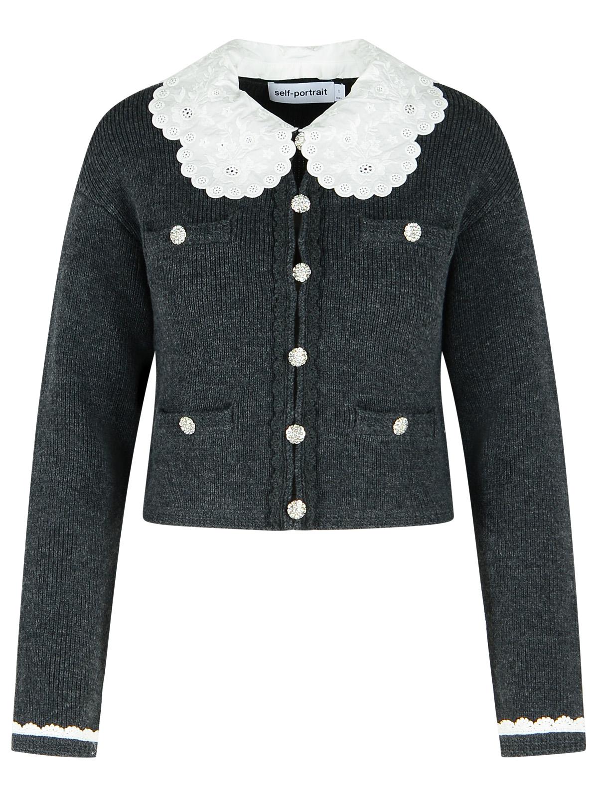 Self Portrait Dark Grey Wool Blend Crop Cardigan Women SELF-PORTRAIT