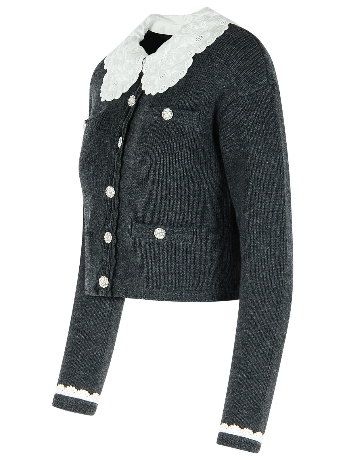 Self Portrait Dark Grey Wool Blend Crop Cardigan Women SELF-PORTRAIT
