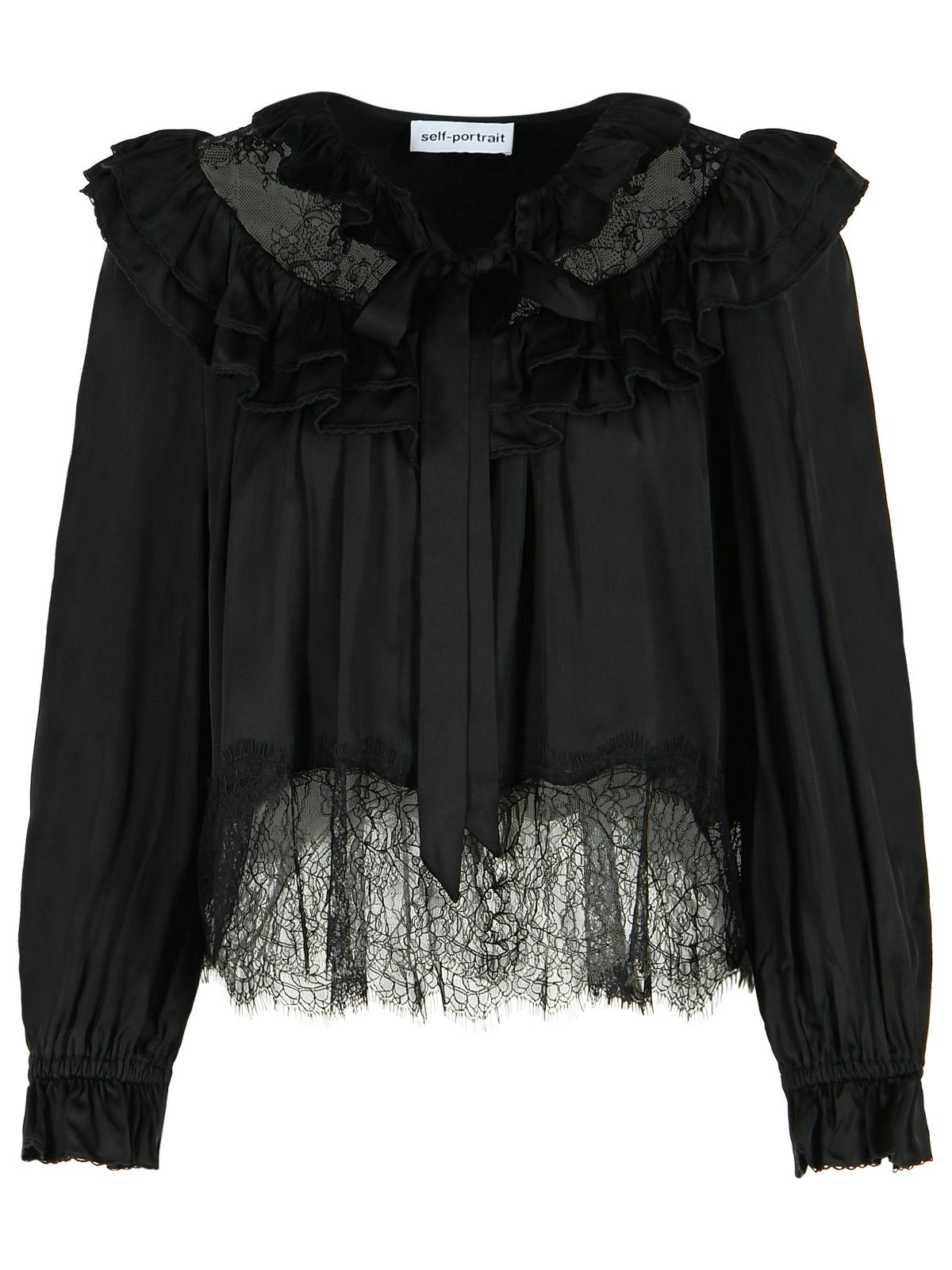 Self Portrait Black Viscose Blouse Women SELF-PORTRAIT