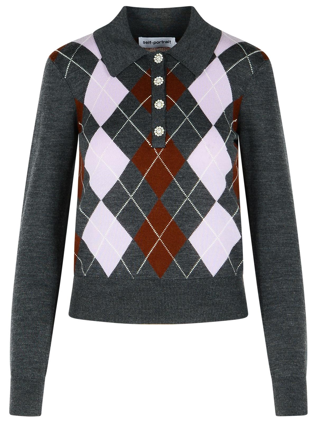 Self Portrait 'Argyle' Grey Wool Sweater Women SELF-PORTRAIT
