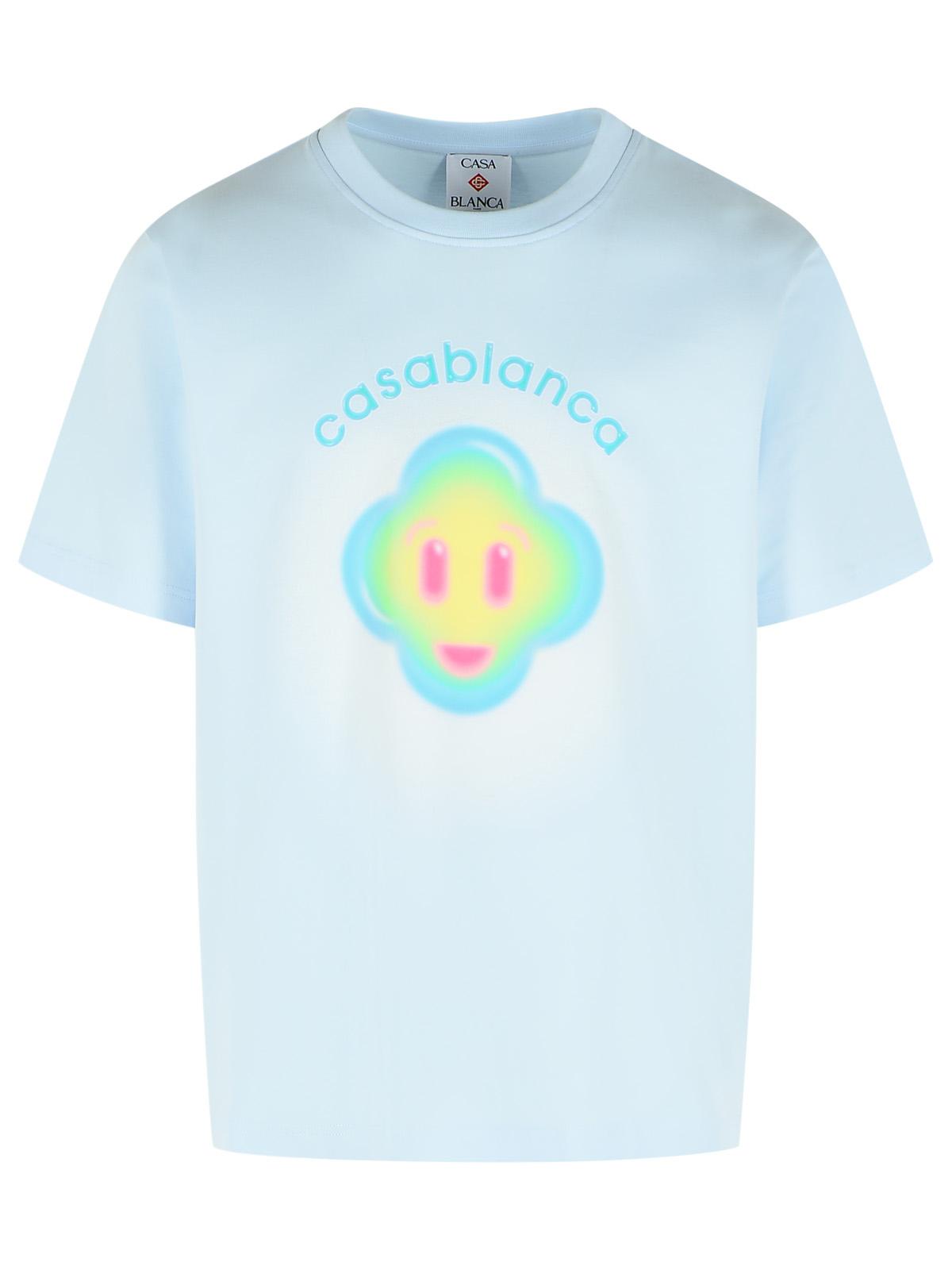 Casablanca 'Airbrush Smiley' Light Blue Cotton T-Shirt Men CASABLANCA
