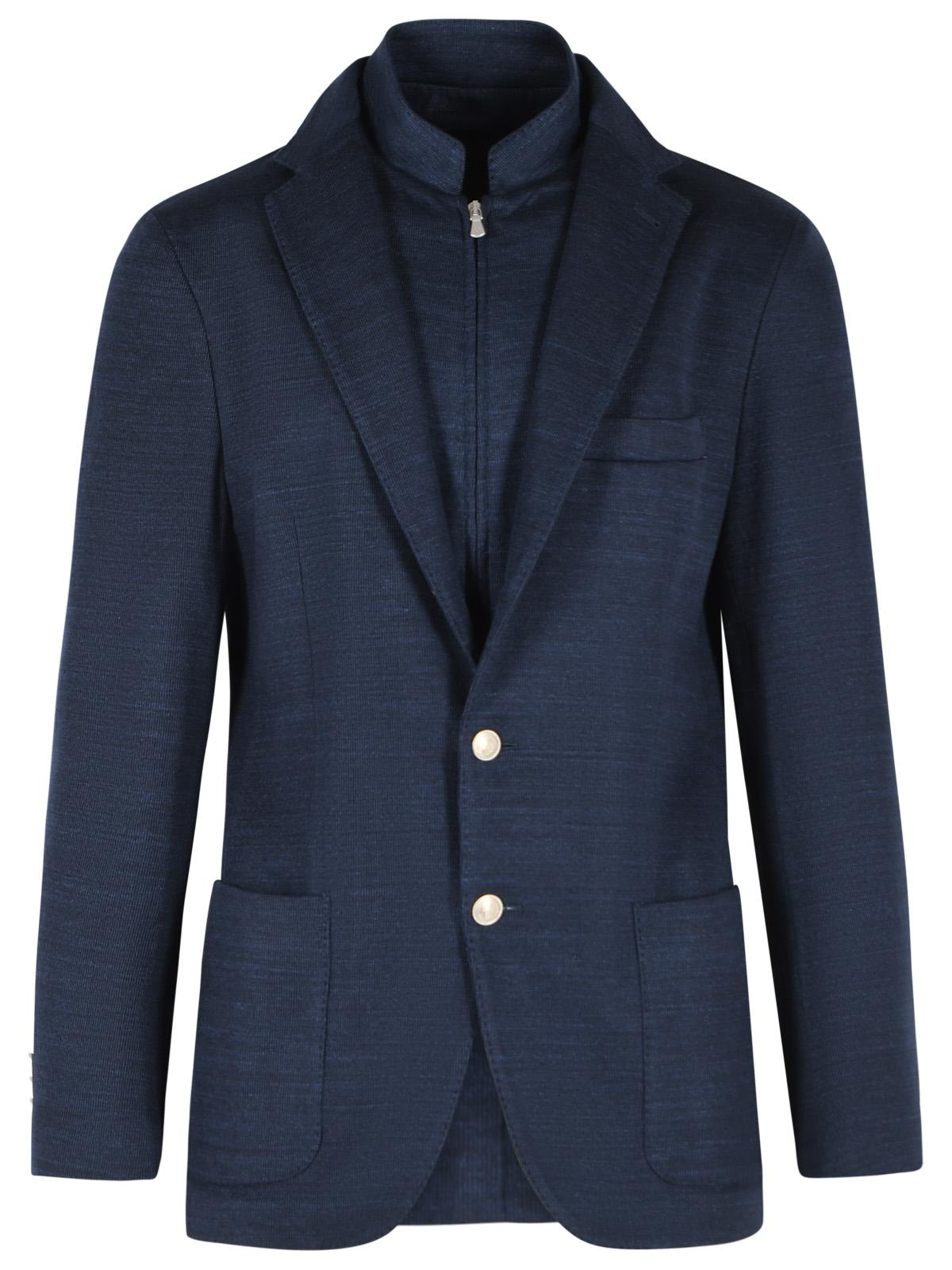 Eleventy Dark Blue Cotton Blend Blazer Men ELEVENTY