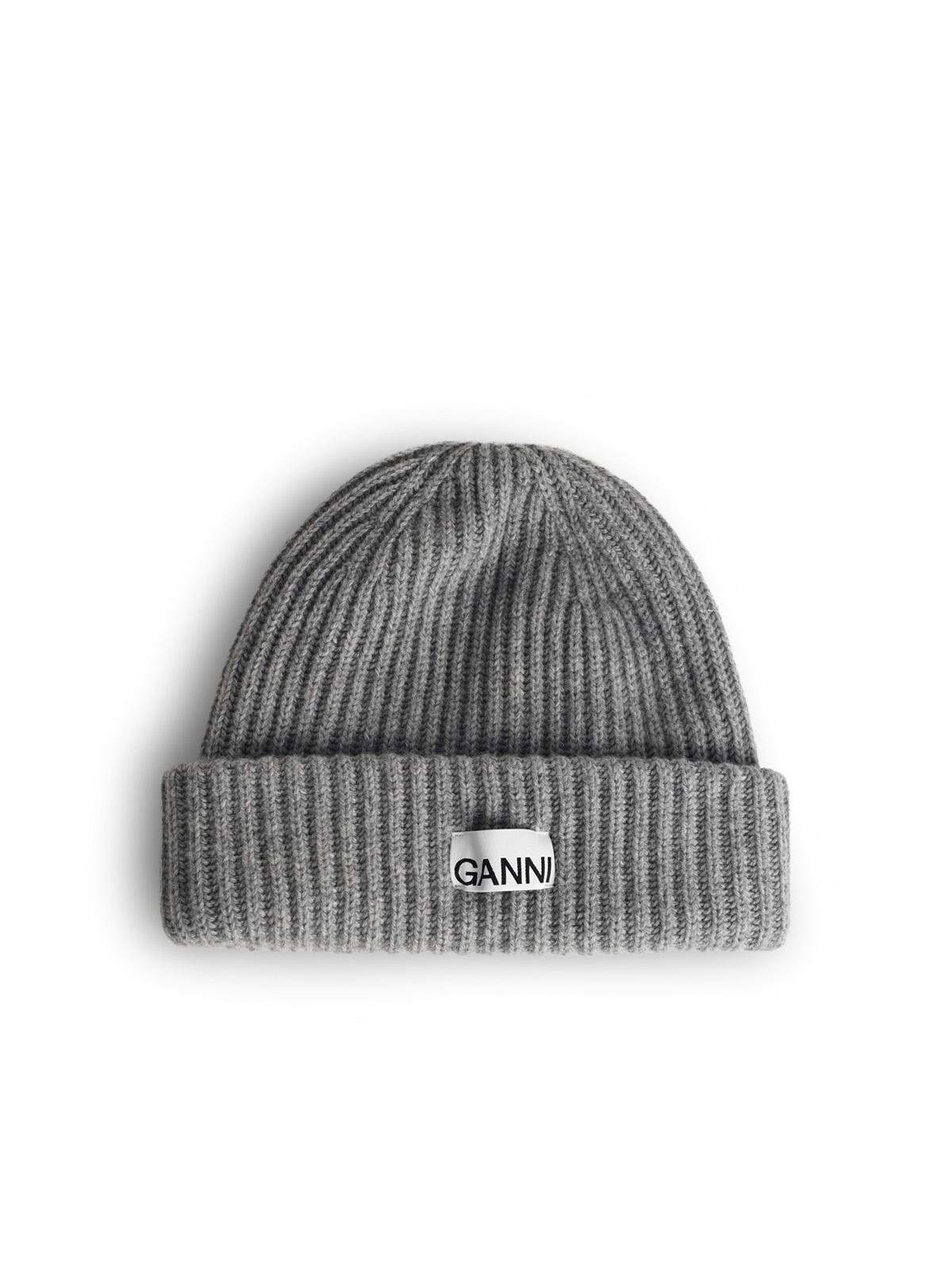 Ganni Grey Wool Blend Beanie Women GANNI