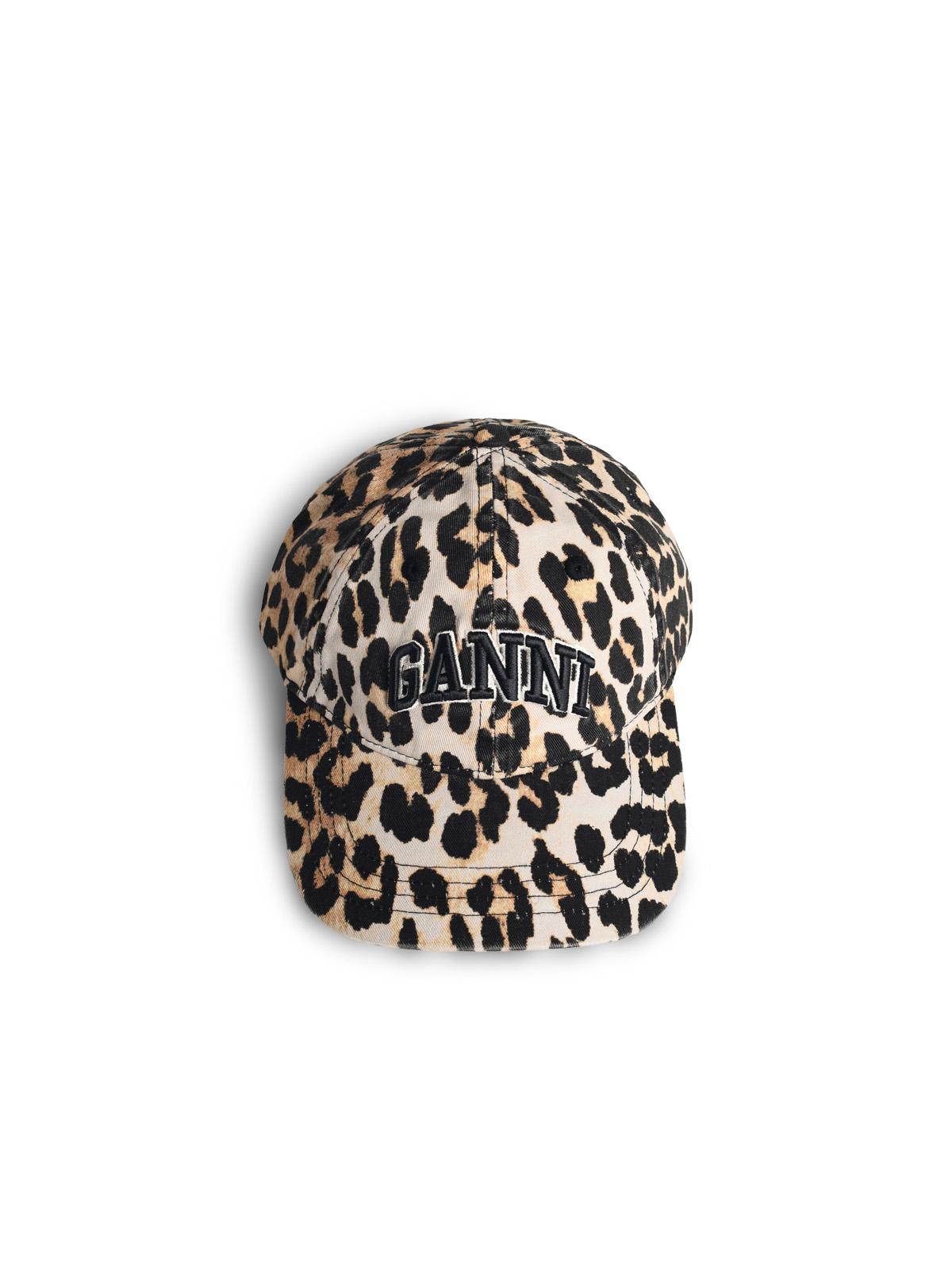 Ganni Leopard Print Cotton Cap Women GANNI