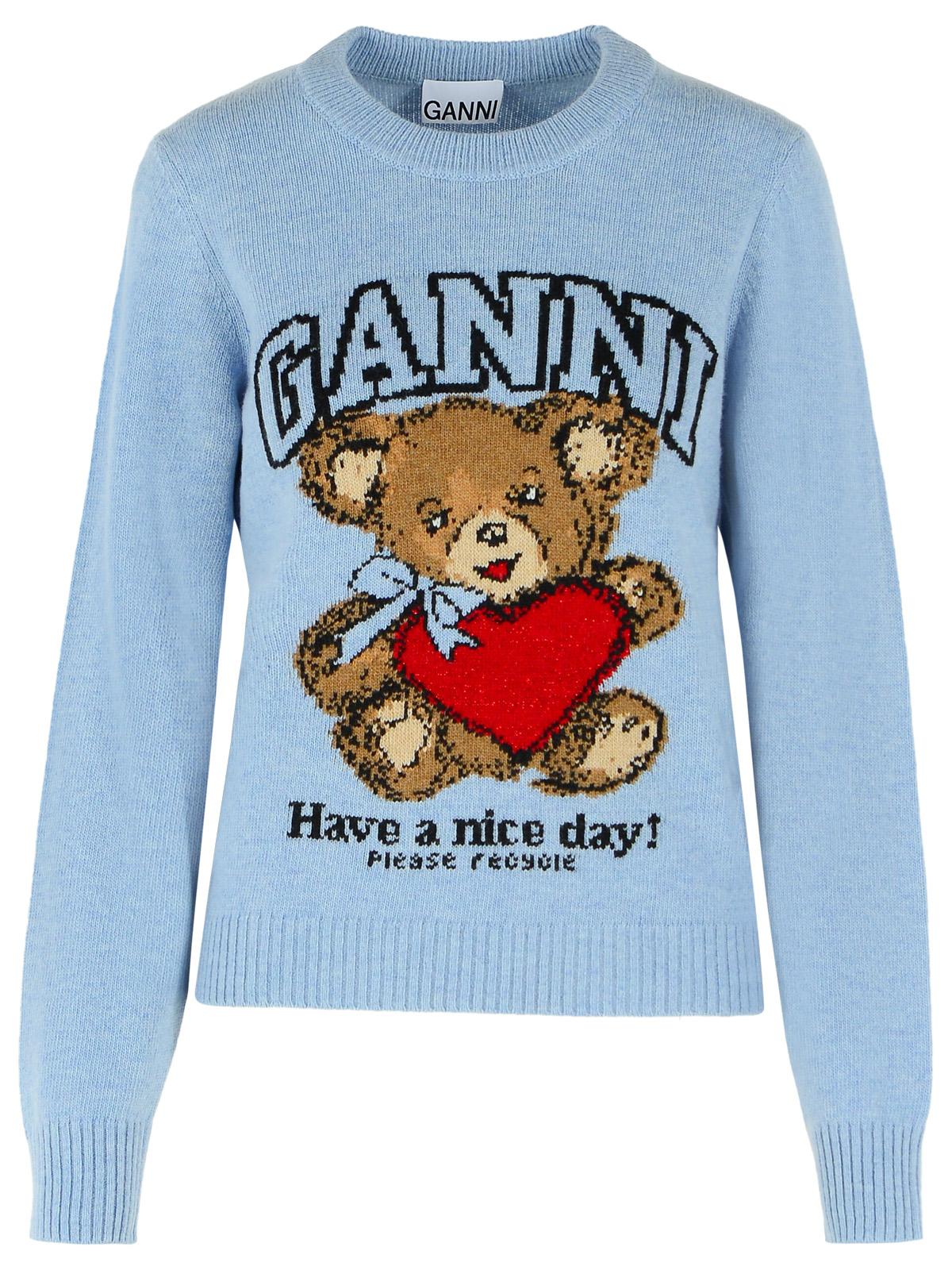 Ganni Light Blue Wool Blend Sweater Women GANNI