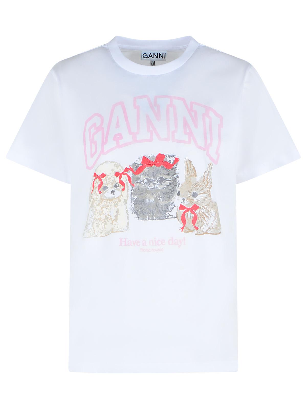Ganni White Cotton T-Shirt Women GANNI