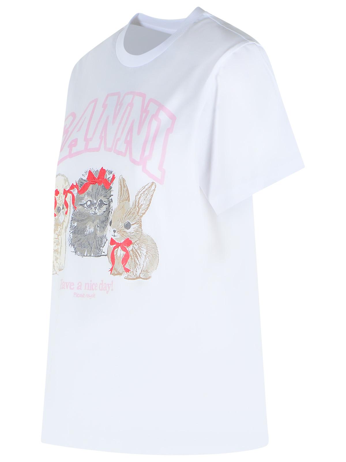 Ganni White Cotton T-Shirt Women GANNI
