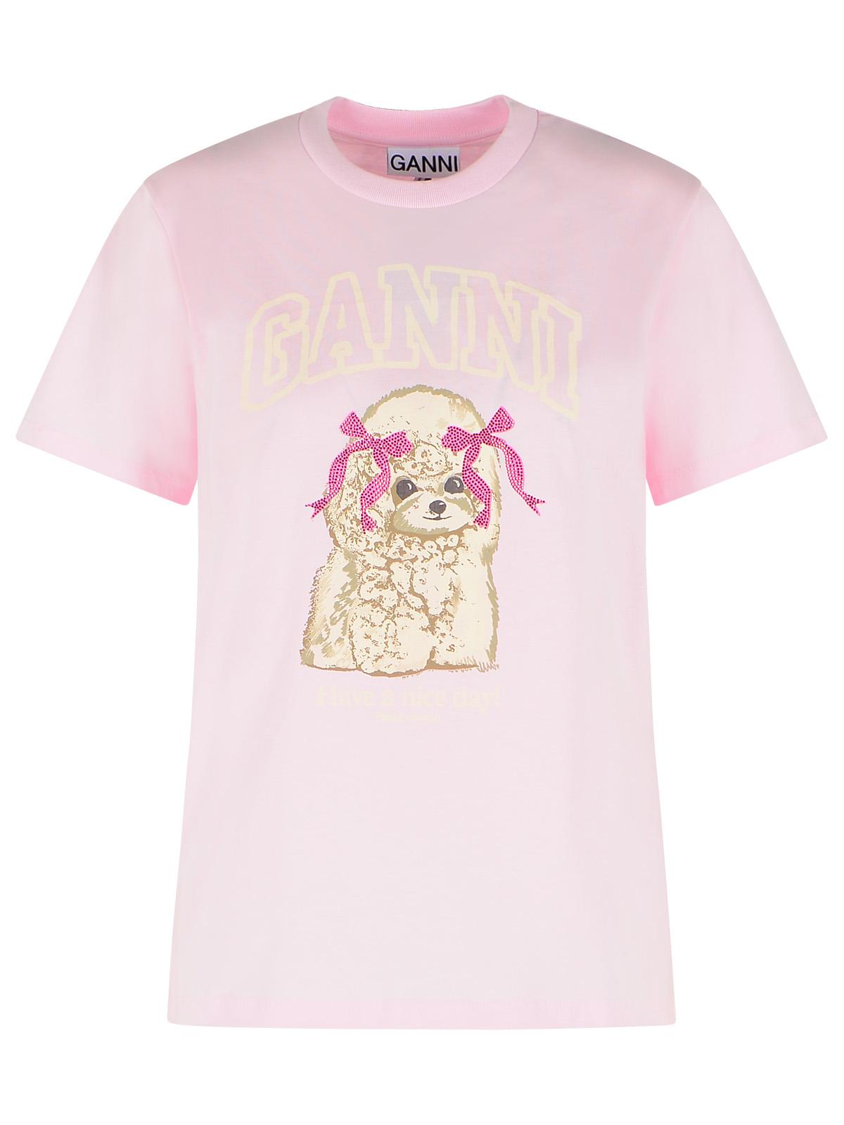 Ganni Pink Cotton T-Shirt Women GANNI