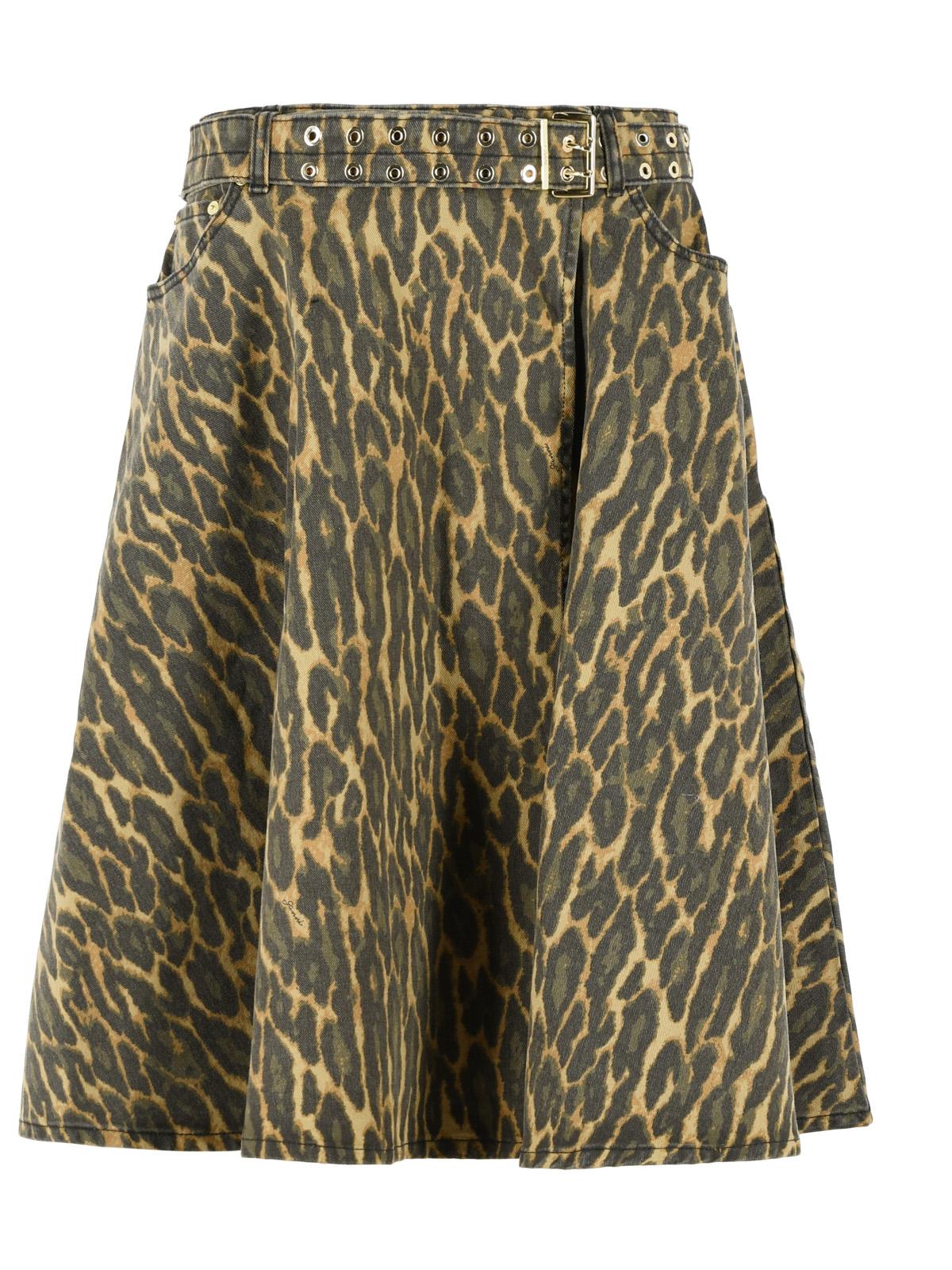 Ganni Leopard Skirt In Cotton Women GANNI