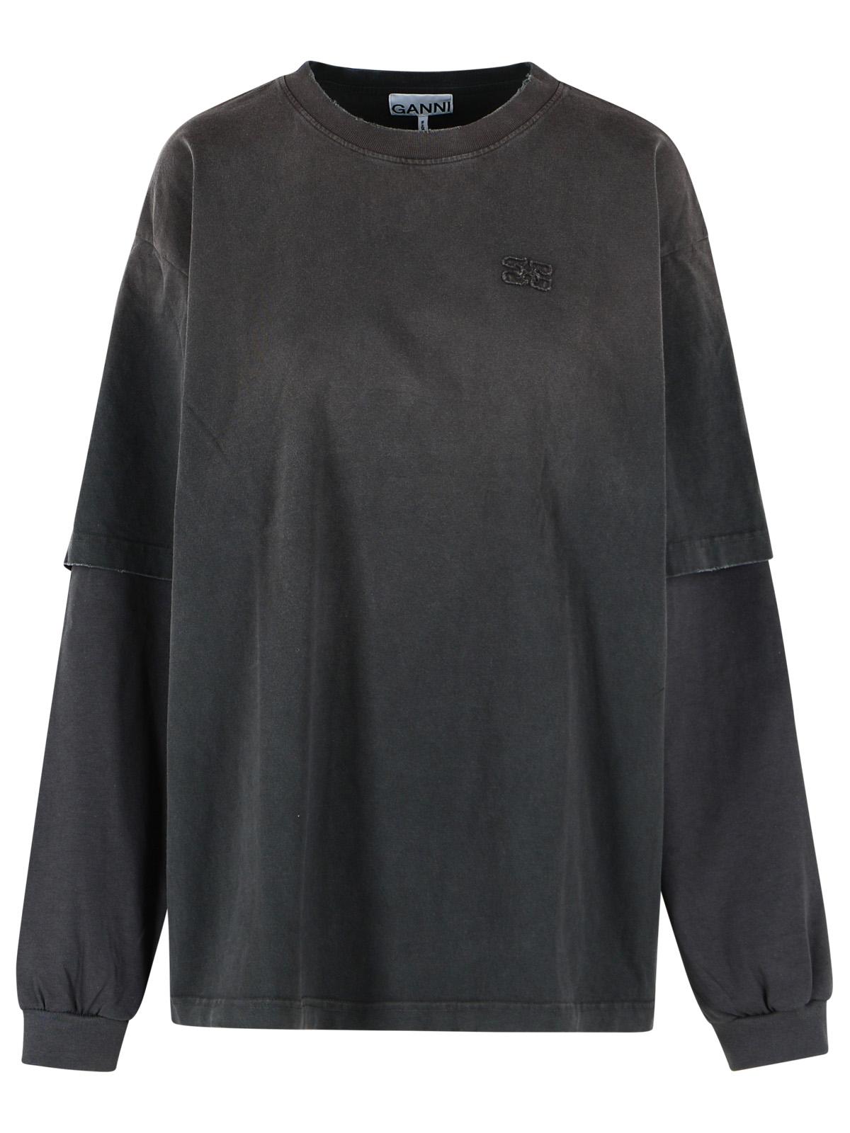 Ganni Gray Cotton T-Shirt Women GANNI