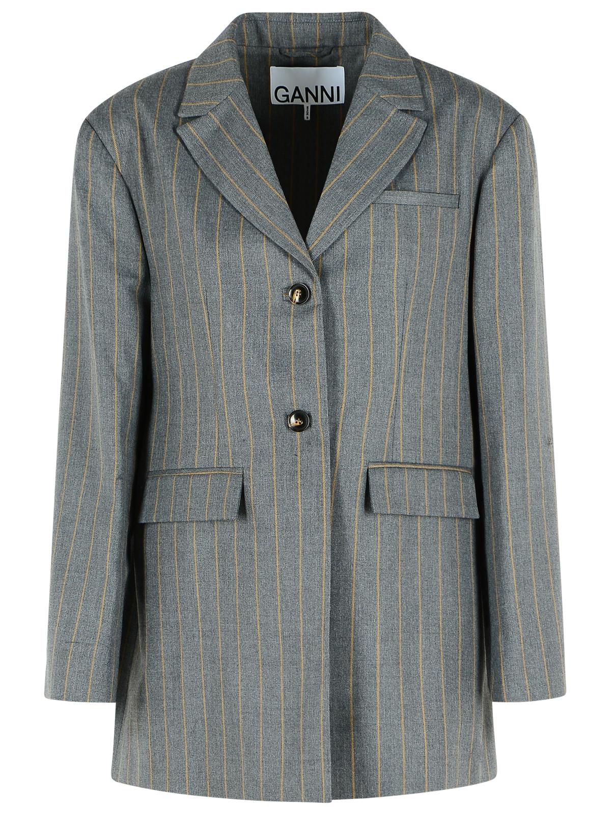 Ganni Grey Wool Blend Blazer Women GANNI