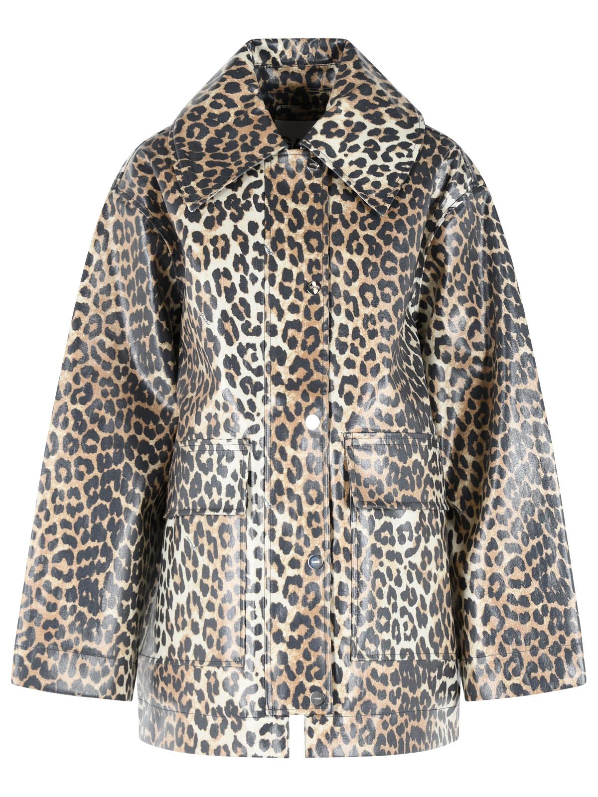 Ganni Leopard Print Cotton Blend Jacket Women GANNI