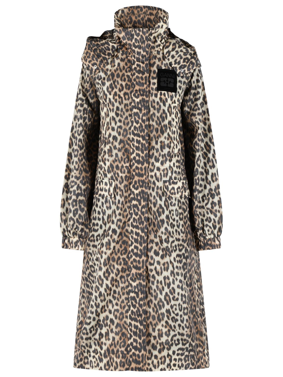 Ganni Leopard Print Polyamide Parka Women GANNI