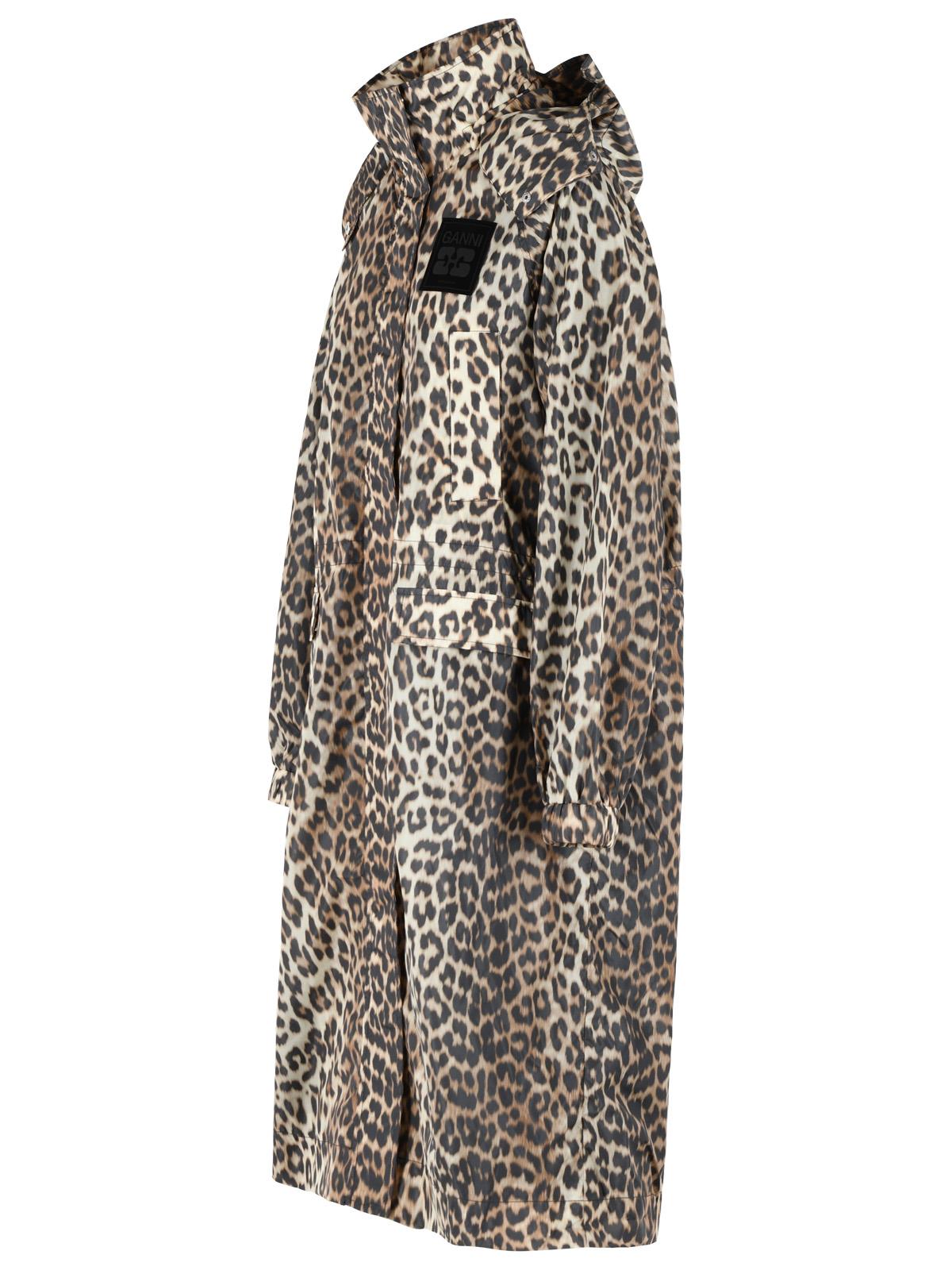 Ganni Leopard Print Polyamide Parka Women GANNI