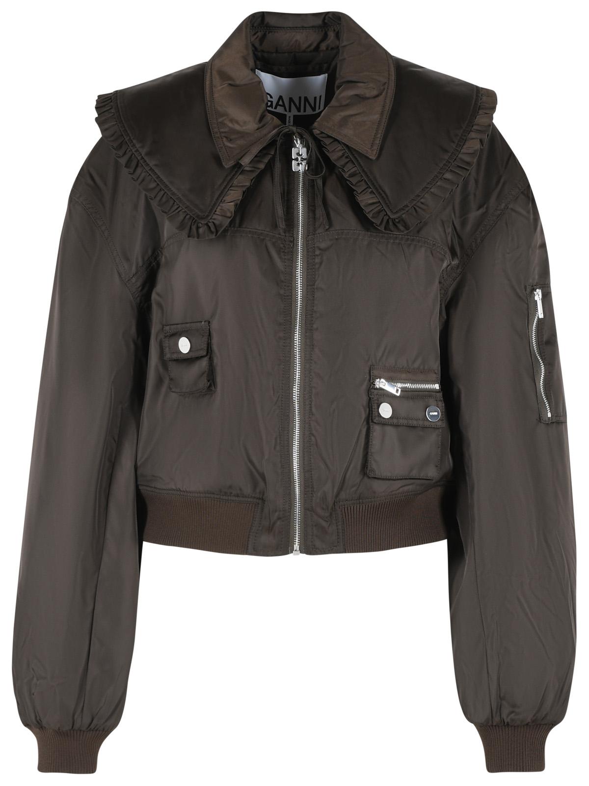 Ganni Brown Polyamide Bomber Jacket Women GANNI