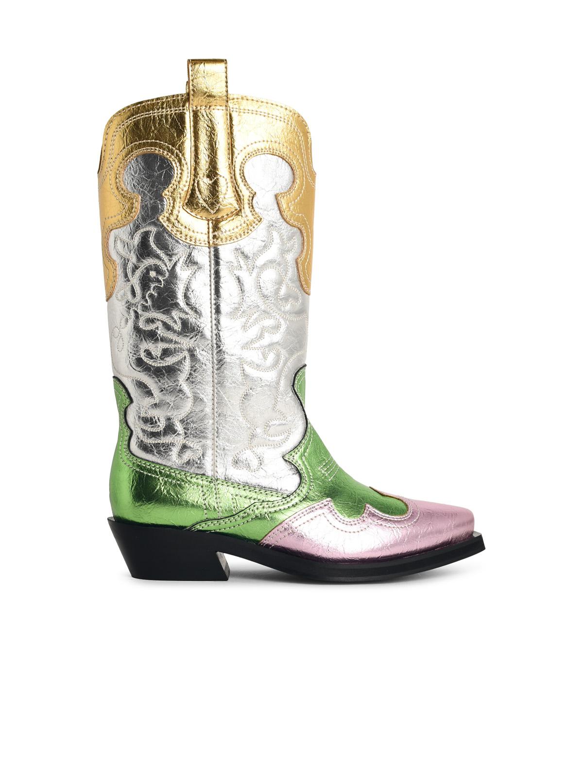 Ganni 'Western' Embroidered Boots With Medium Leg In Multicolored Eco Leather Women GANNI
