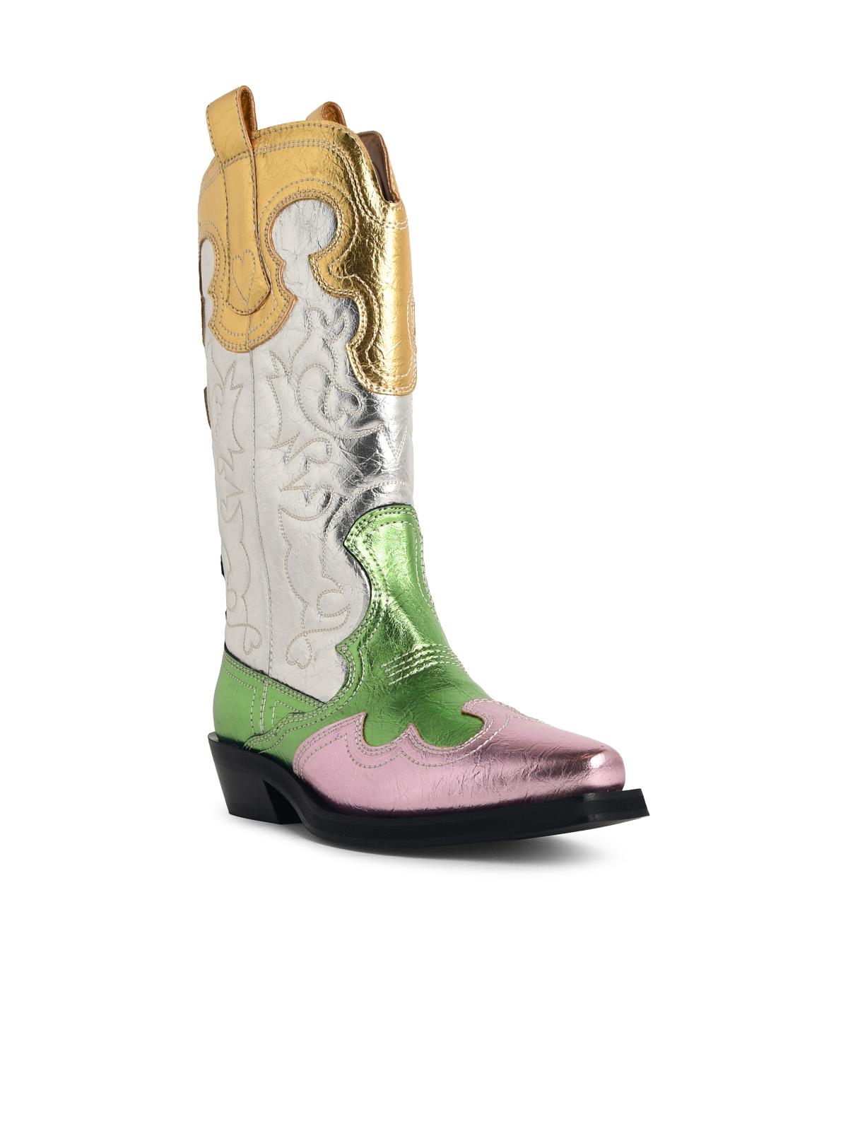 Ganni 'Western' Embroidered Boots With Medium Leg In Multicolored Eco Leather Women GANNI