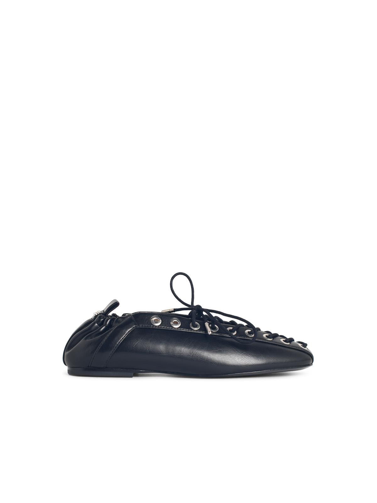 Ganni 'Lace-Up' Black Oleatex Ballet Flats Women GANNI