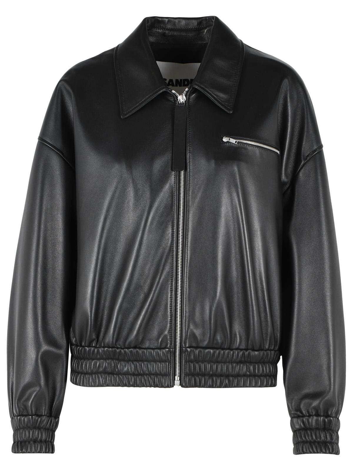 Jil Sander Black Leather Bomber Jacket Women JIL SANDER