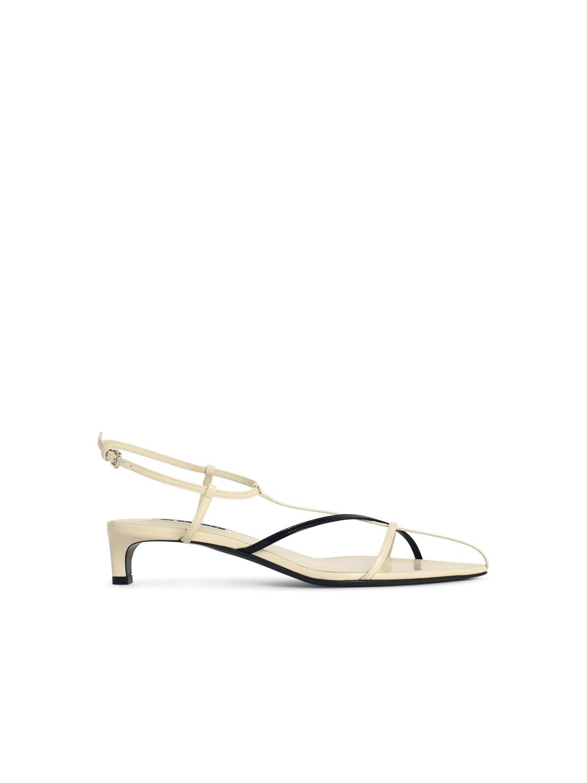 Jil Sander 'Cage' Chalk White Leather Sandals With Two-Tone Woven Straps And Low Heels Women JIL SANDER