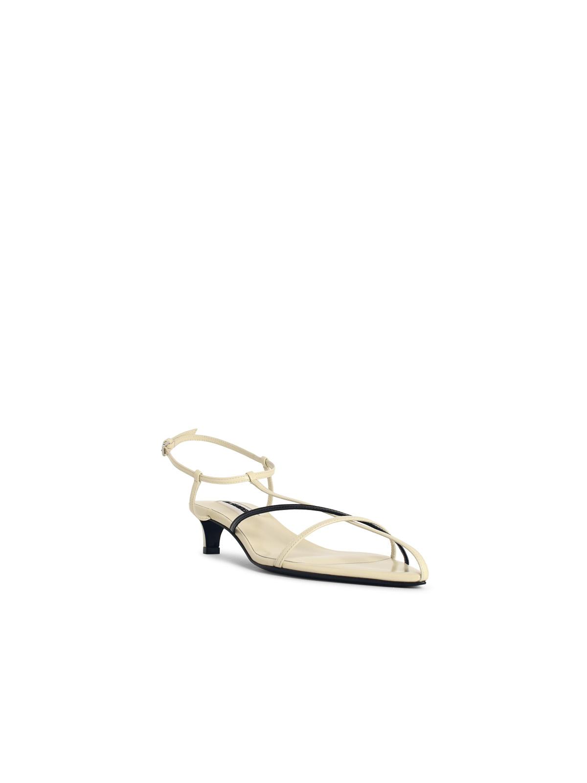 Jil Sander 'Cage' Chalk White Leather Sandals With Two-Tone Woven Straps And Low Heels Women JIL SANDER
