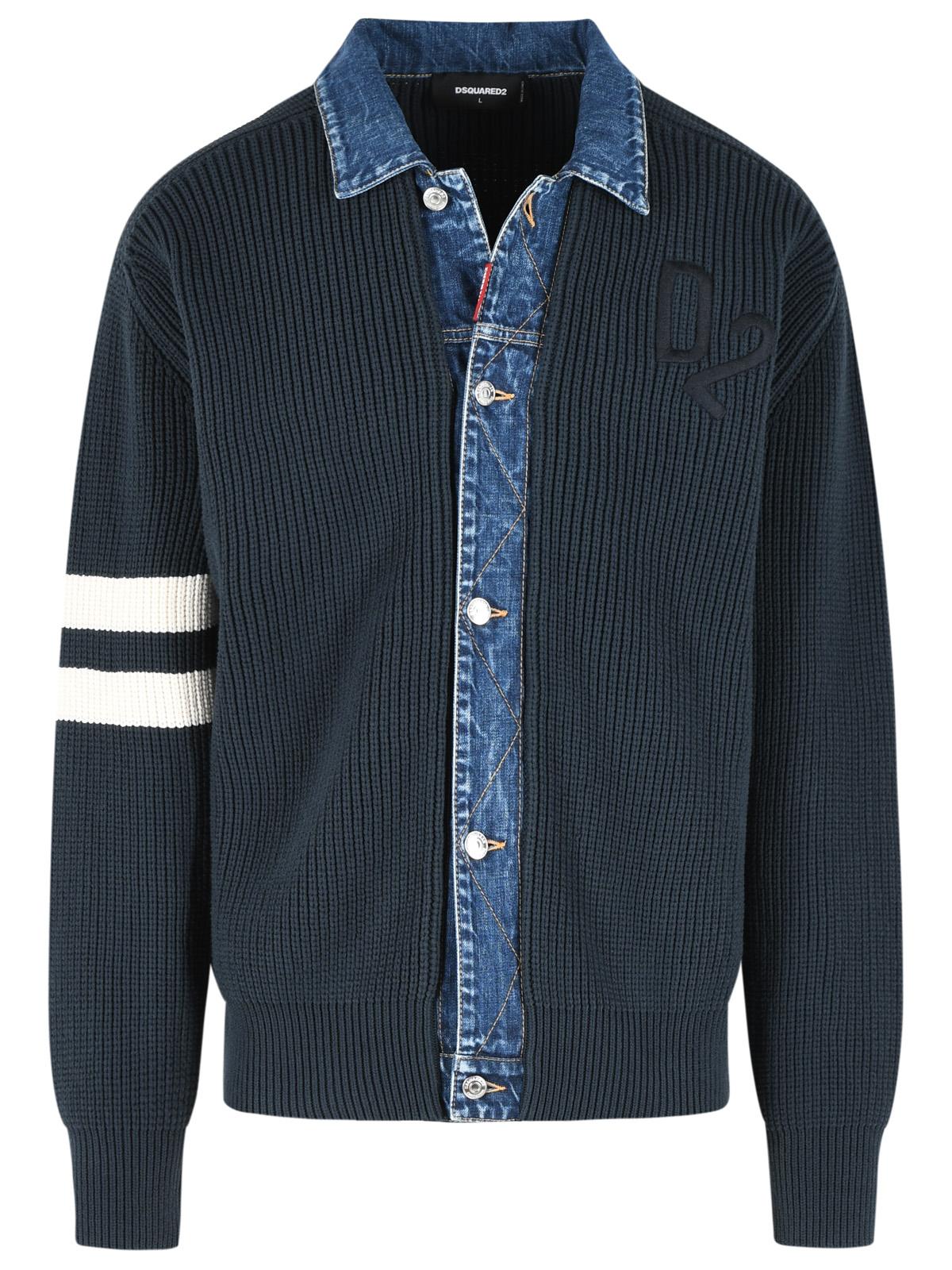 Dsquared2 Blue Cotton Blend Sweater Men DSQUARED2