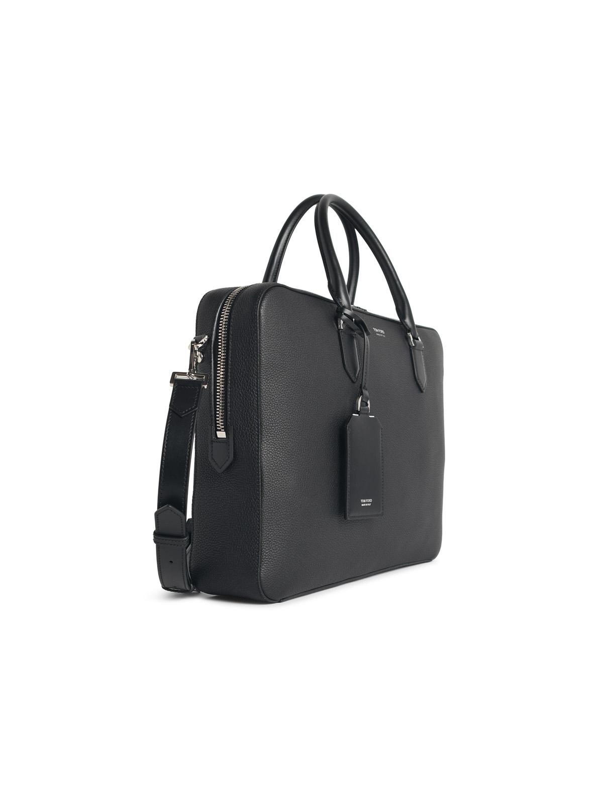 Tom Ford Black Full-Grain Leather Briefcase Bag Men TOM FORD