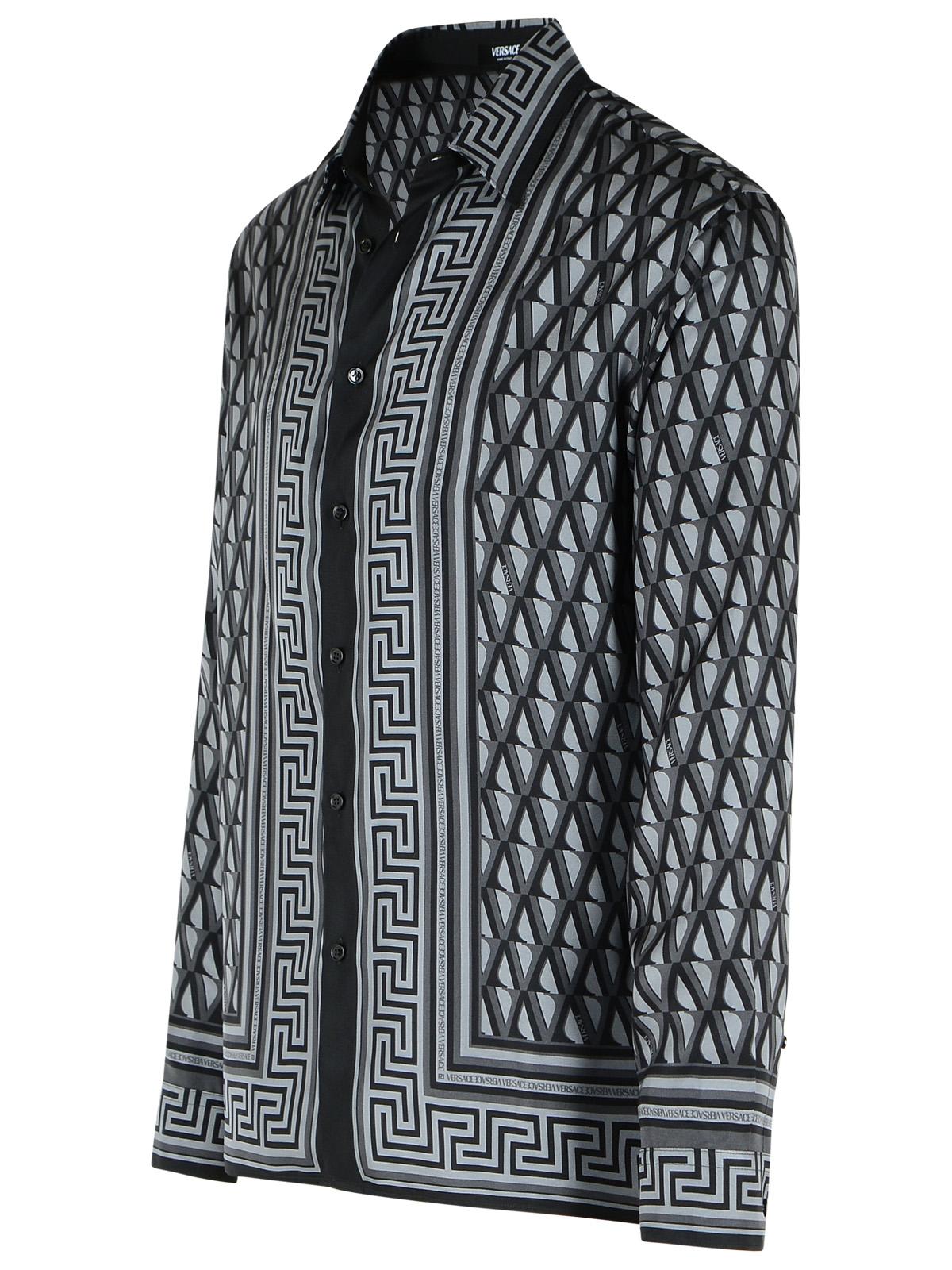 Versace Slim Shirt In Black And Gray Printed Silk Twill Men VERSACE