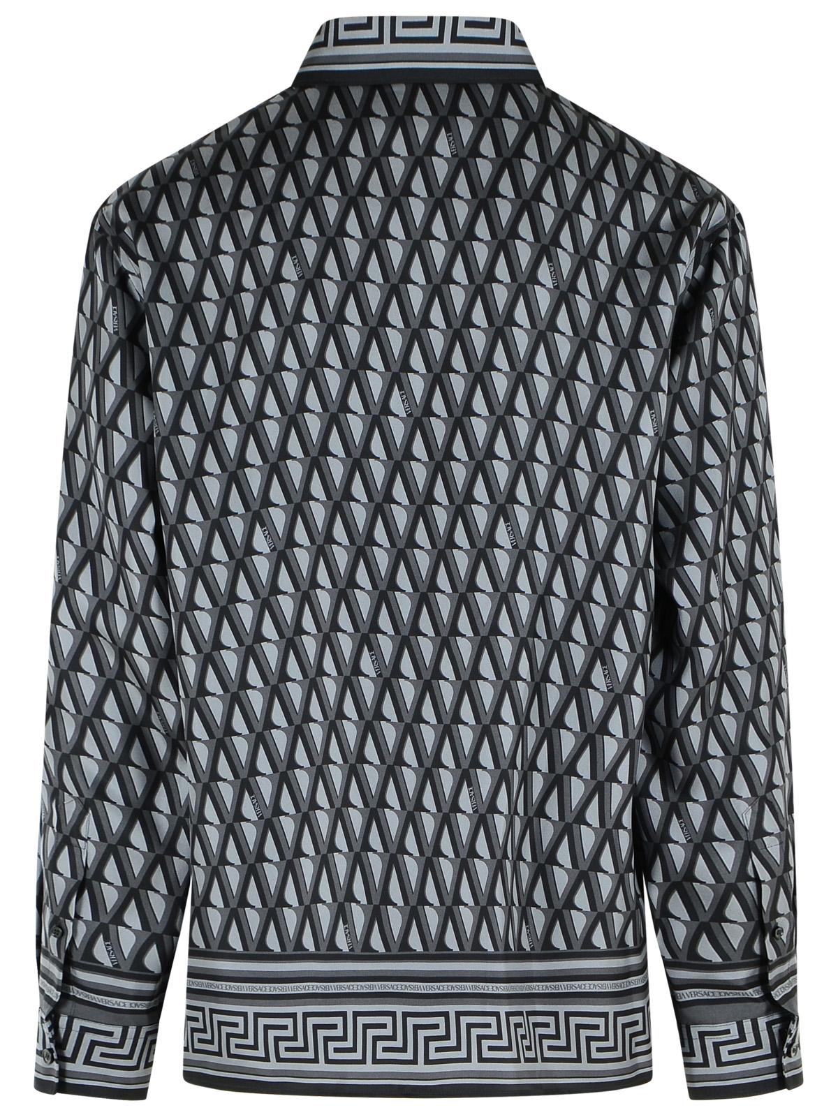 Versace Slim Shirt In Black And Gray Printed Silk Twill Men VERSACE