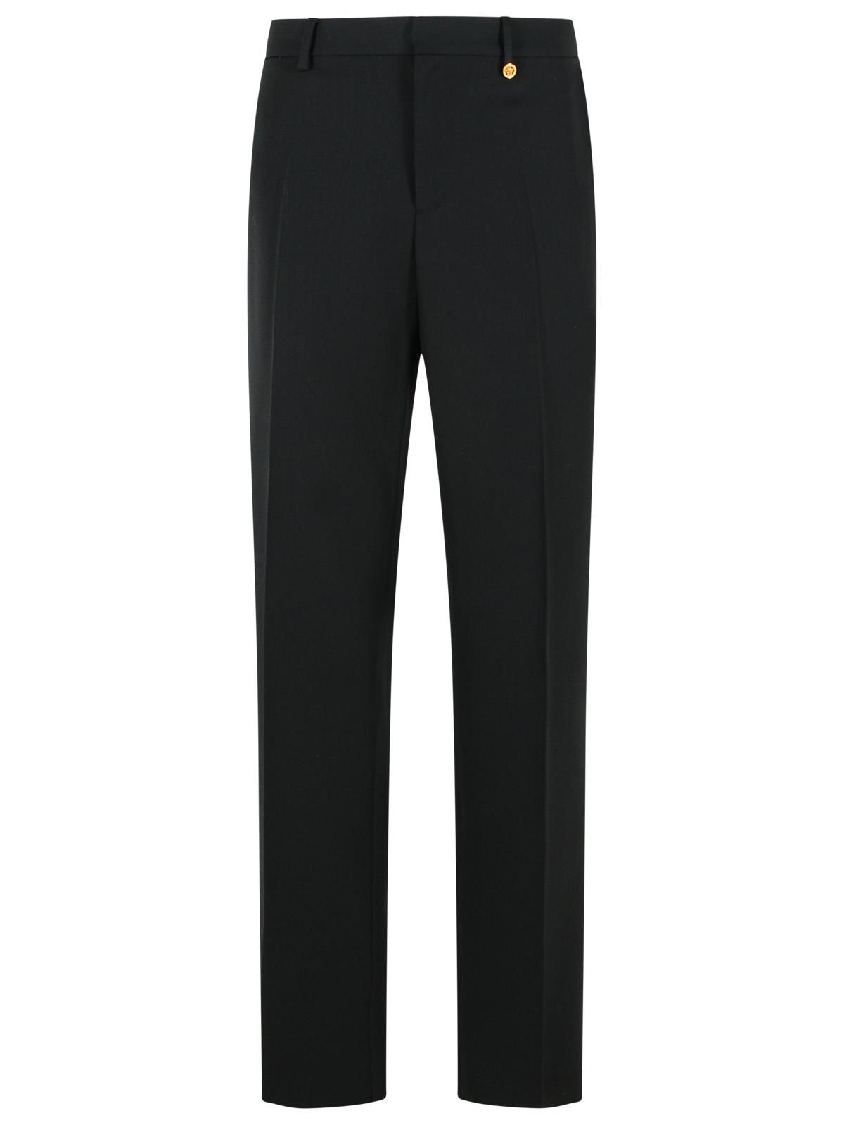 Versace Black Virgin Wool Trousers Men VERSACE