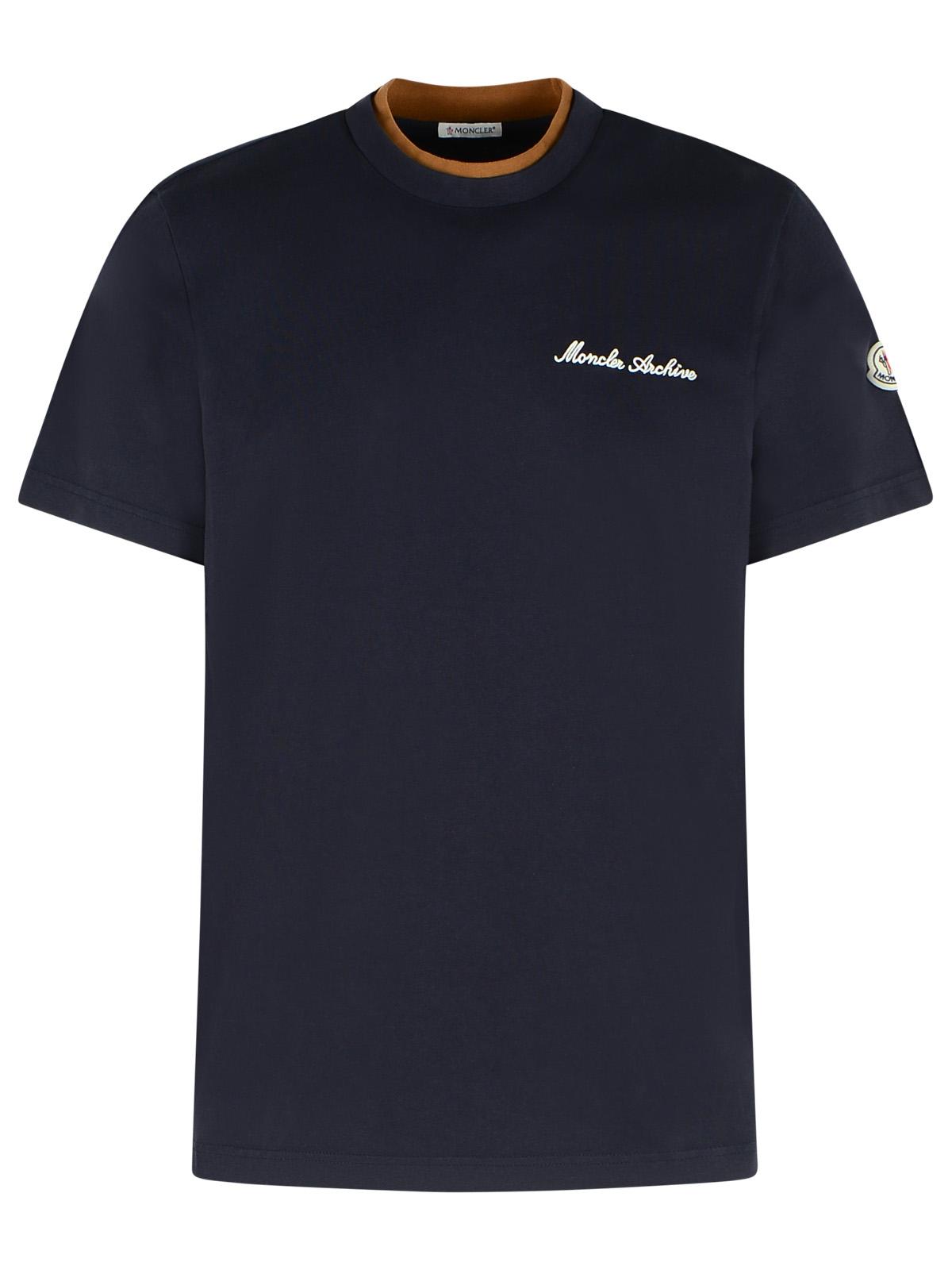 Moncler Navy Blue Cotton Embroidered Logo T-Shirt Men MONCLER