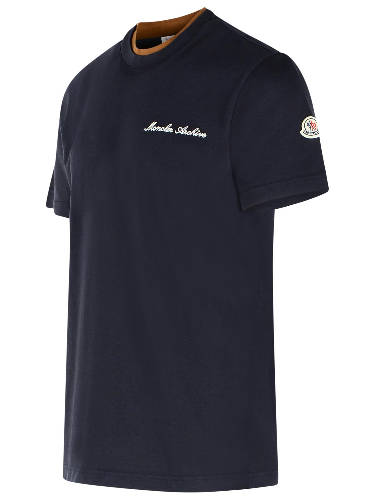 Moncler Navy Blue Cotton Embroidered Logo T-Shirt Men MONCLER