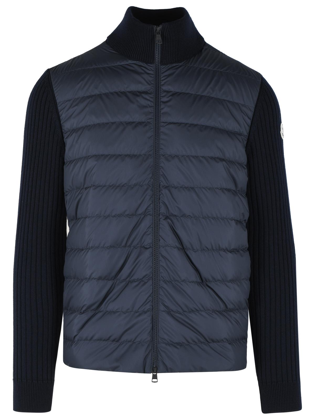 Moncler Padded Virgin Wool Cardigan With Zip Navy Blue Men MONCLER