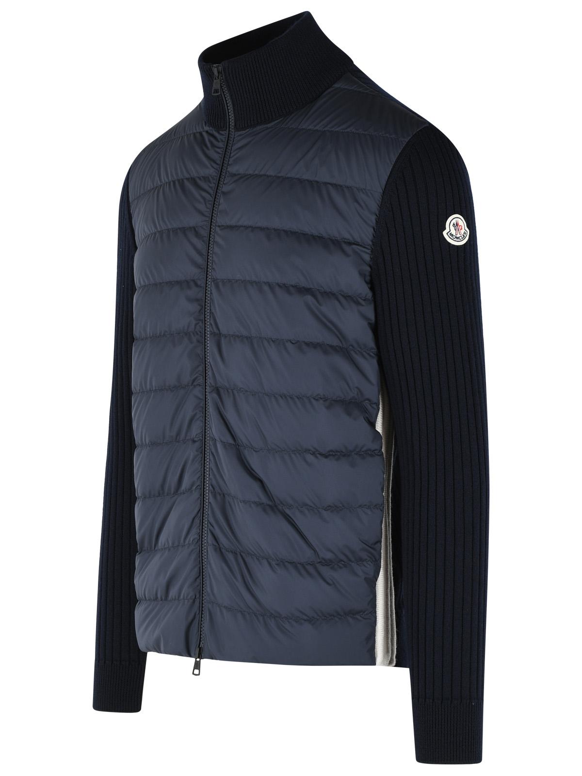Moncler Padded Virgin Wool Cardigan With Zip Navy Blue Men MONCLER